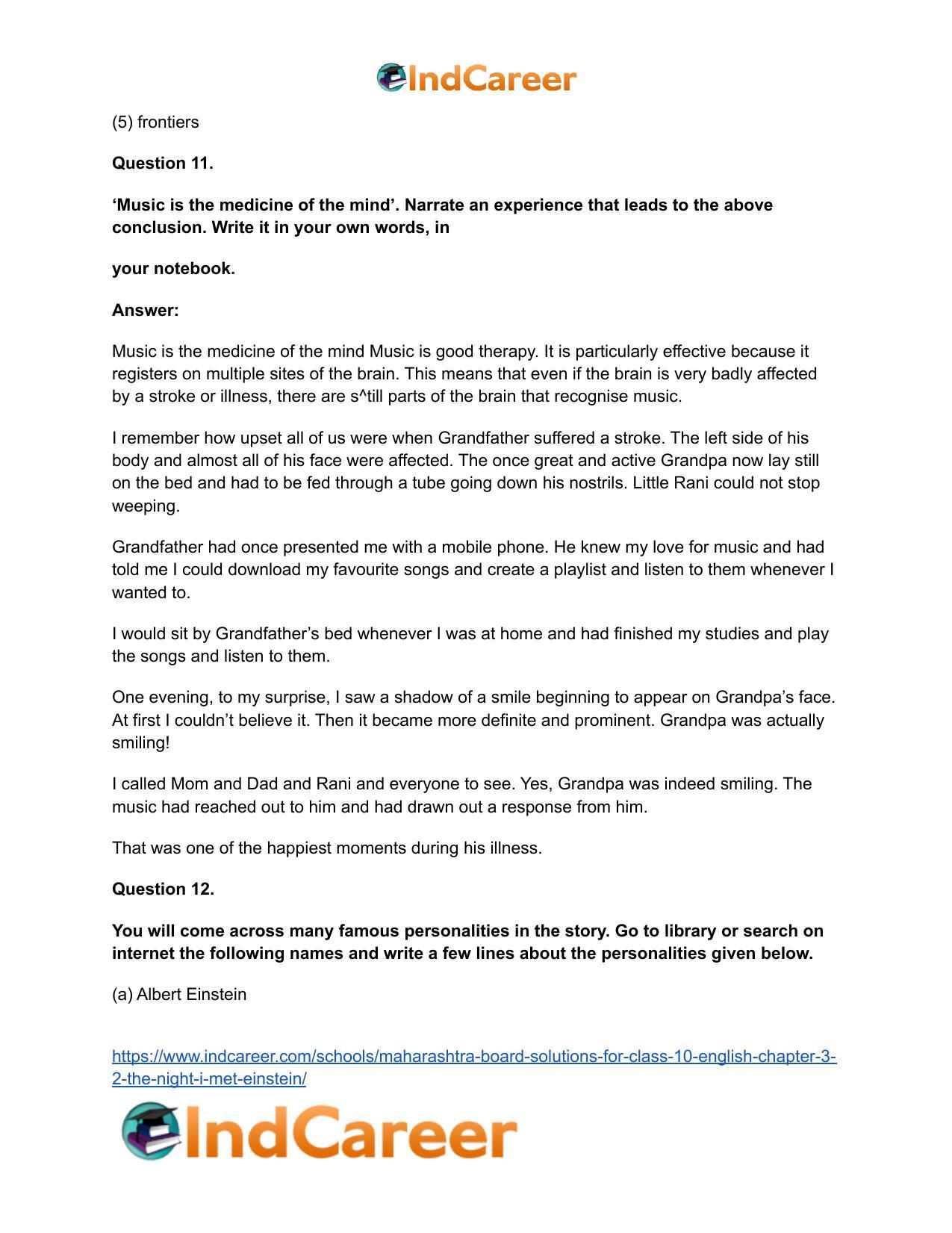 Maharashtra Board Solutions for Class 10- English: Chapter 3.2- The Night I Met Einstein - Page 15