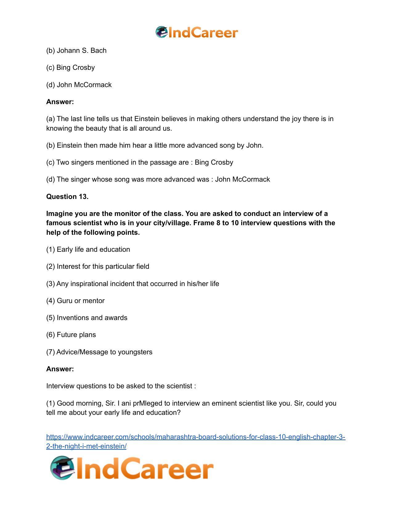Maharashtra Board Solutions for Class 10- English: Chapter 3.2- The Night I Met Einstein - Page 16