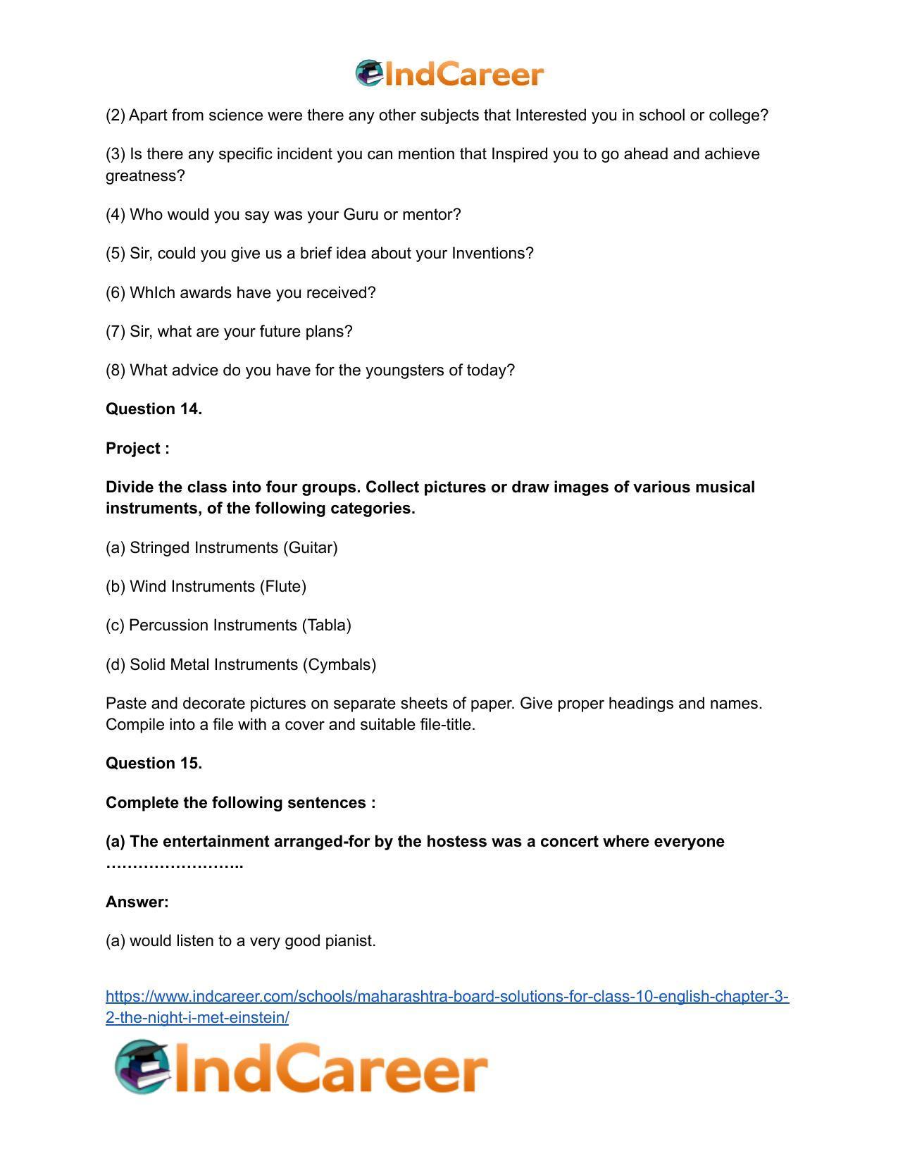 Maharashtra Board Solutions for Class 10- English: Chapter 3.2- The Night I Met Einstein - Page 17