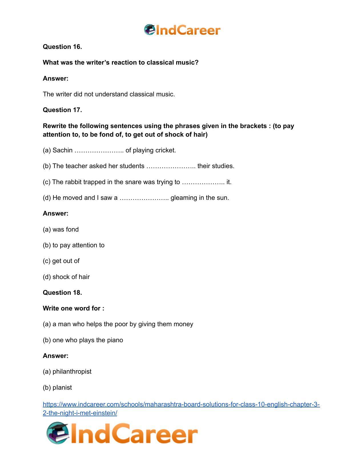 Maharashtra Board Solutions for Class 10- English: Chapter 3.2- The Night I Met Einstein - Page 18