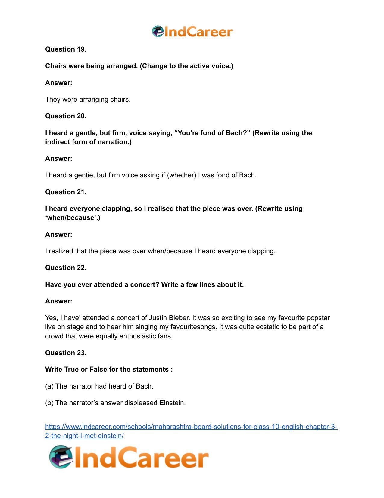 Maharashtra Board Solutions for Class 10- English: Chapter 3.2- The Night I Met Einstein - Page 19