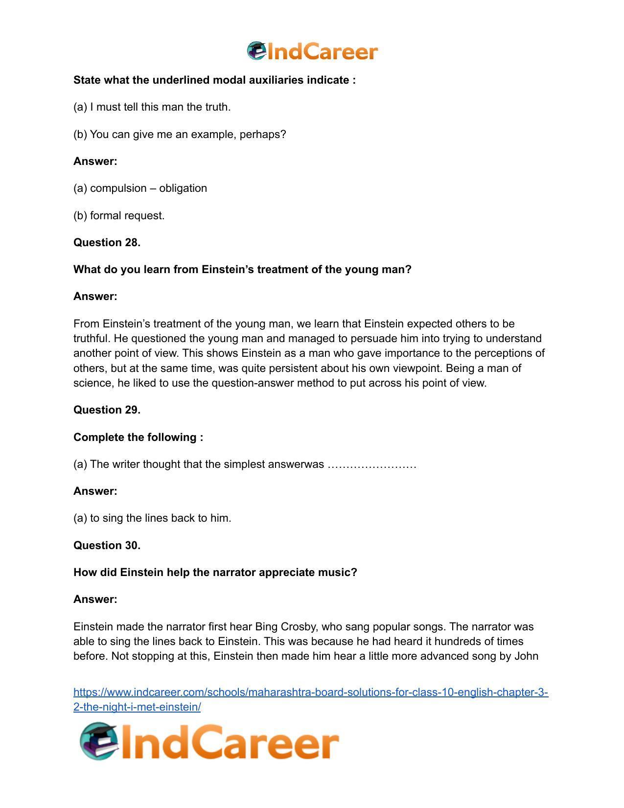 Maharashtra Board Solutions for Class 10- English: Chapter 3.2- The Night I Met Einstein - Page 21