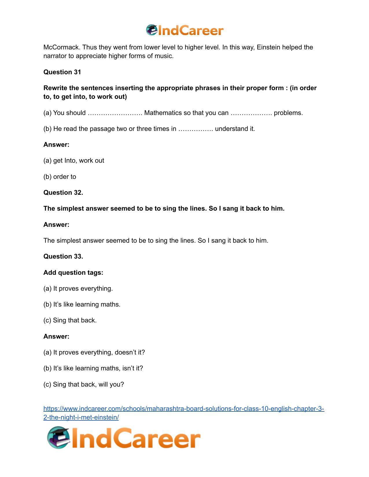 Maharashtra Board Solutions for Class 10- English: Chapter 3.2- The Night I Met Einstein - Page 22