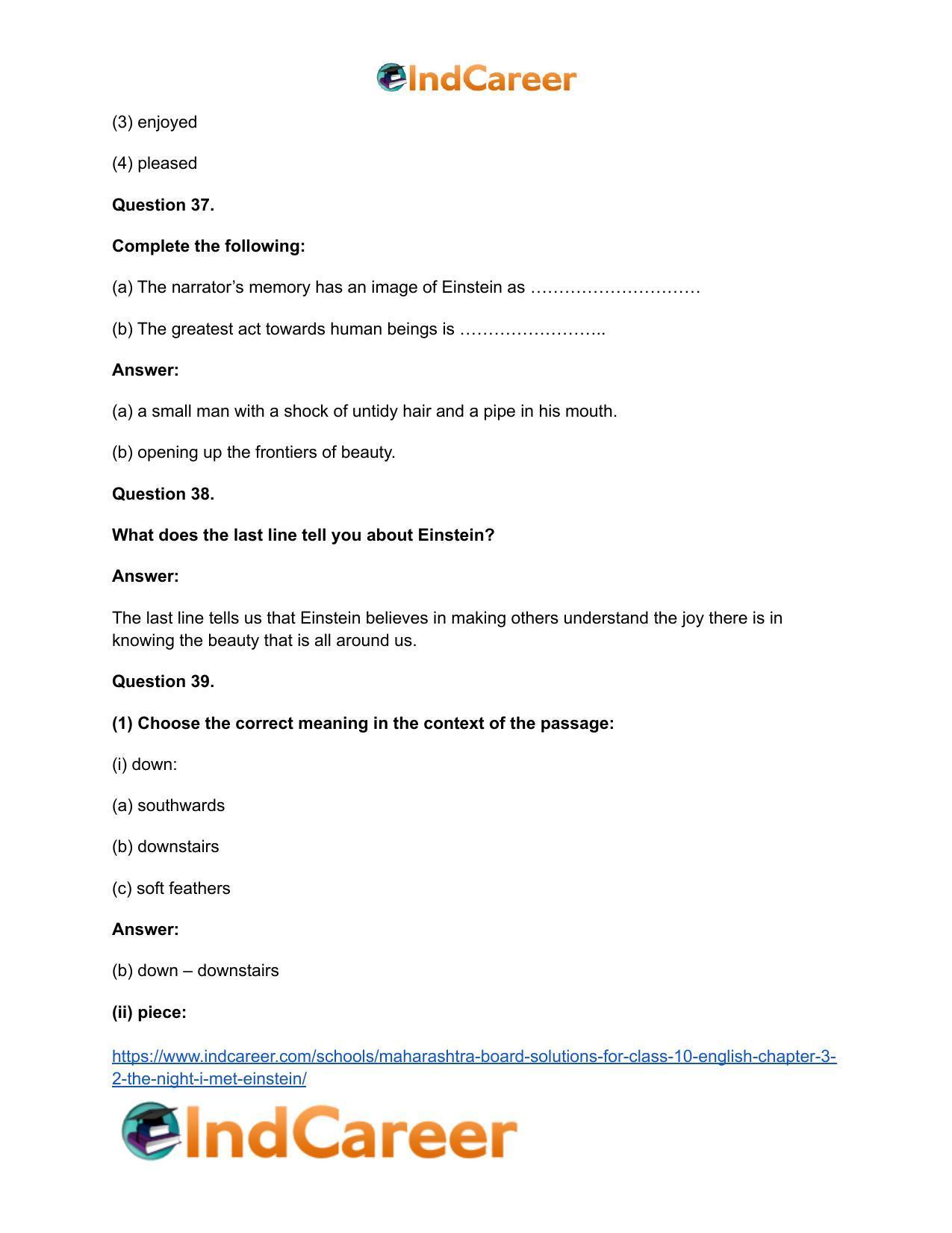 Maharashtra Board Solutions for Class 10- English: Chapter 3.2- The Night I Met Einstein - Page 24