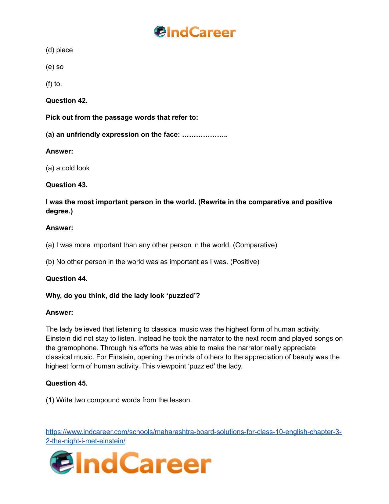 Maharashtra Board Solutions for Class 10- English: Chapter 3.2- The Night I Met Einstein - Page 26