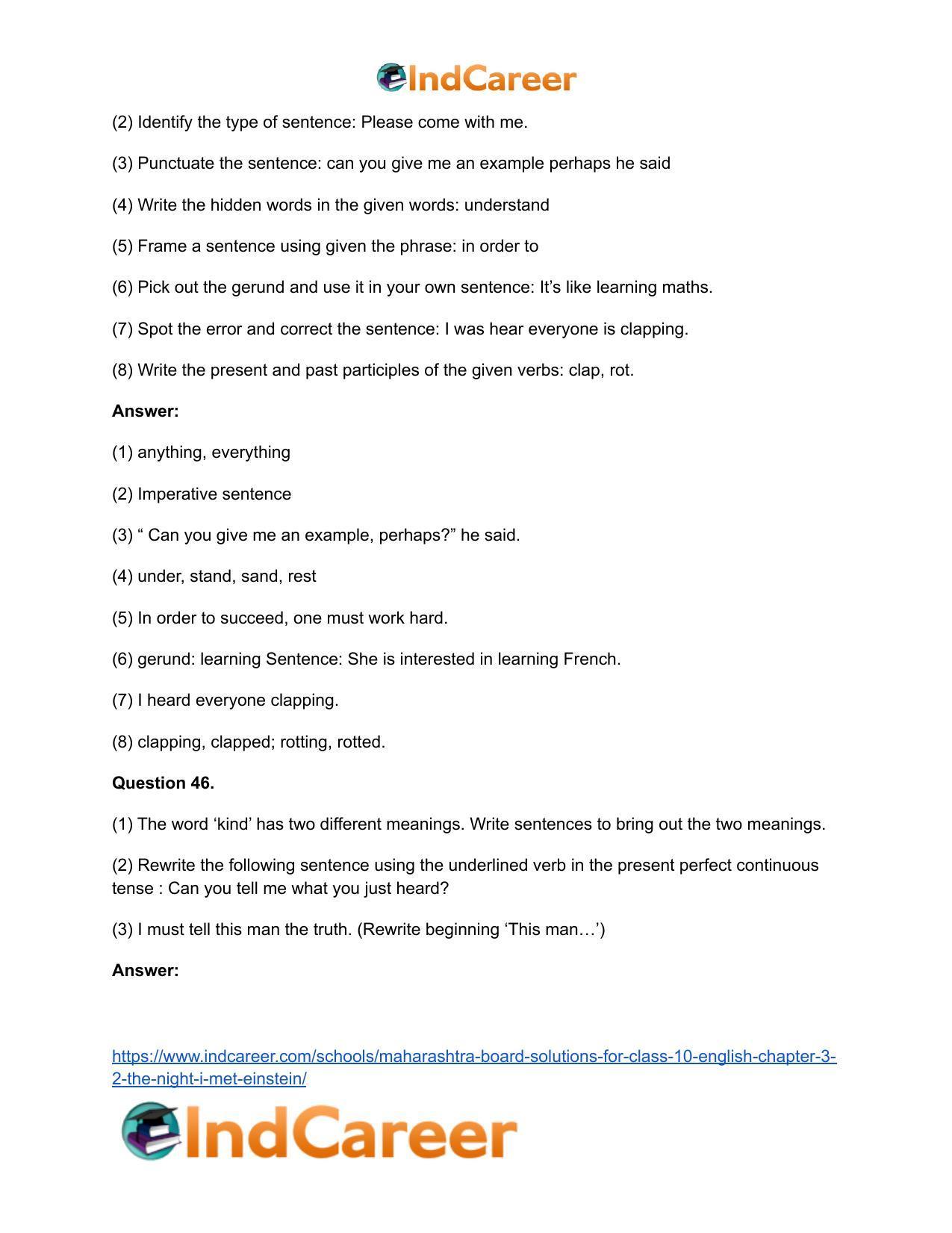 Maharashtra Board Solutions for Class 10- English: Chapter 3.2- The Night I Met Einstein - Page 27