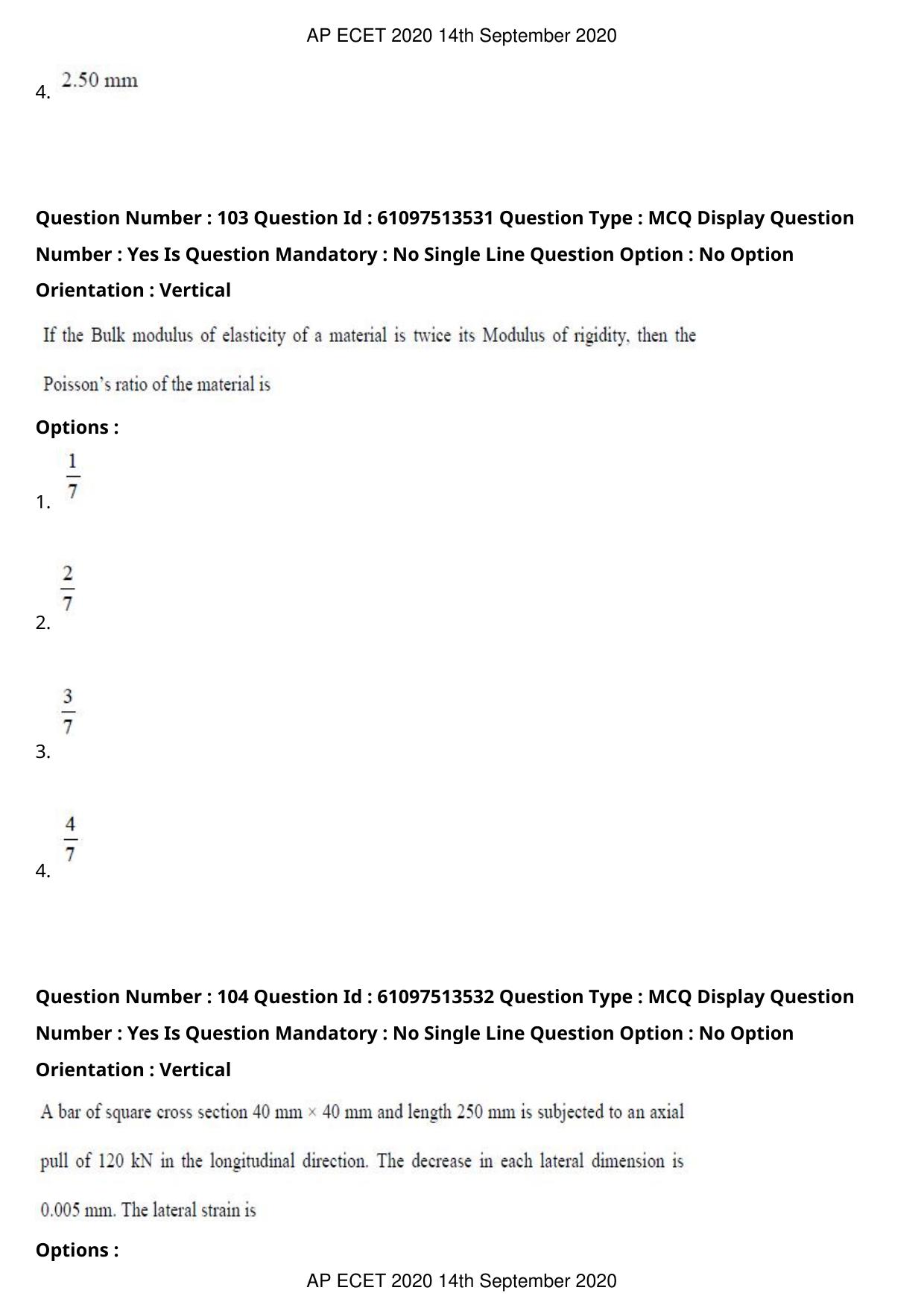 AP ECET 2020 - Civil Engineering (Preview) Question Paper With Preliminary Keys - Page 57