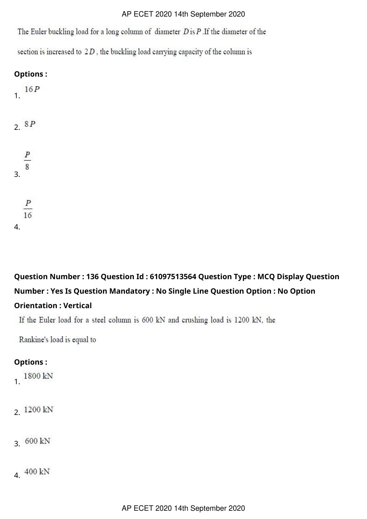 AP ECET 2020 - Civil Engineering (Preview) Question Paper With Preliminary Keys - Page 75