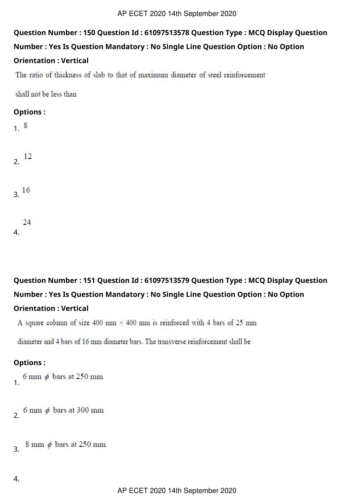 AP ECET 2020 - Civil Engineering (Preview) Question Paper With Preliminary Keys - Page 83