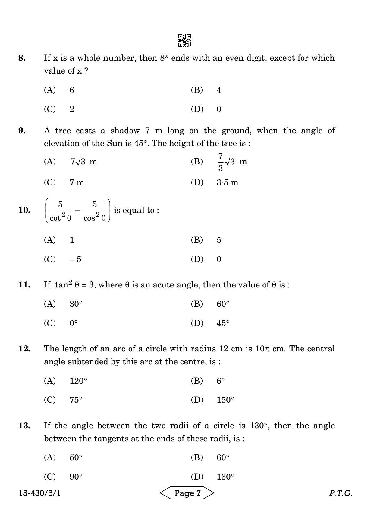 CBSE Class 10 430-5-1 Mathematics Basic 2024 Question Paper - Page 7