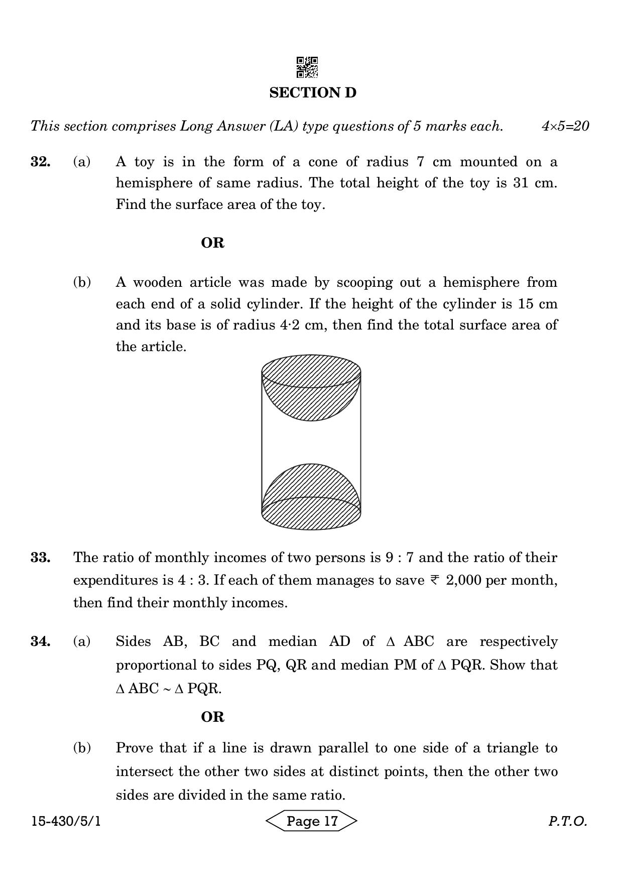 CBSE Class 10 430-5-1 Mathematics Basic 2024 Question Paper - Page 17