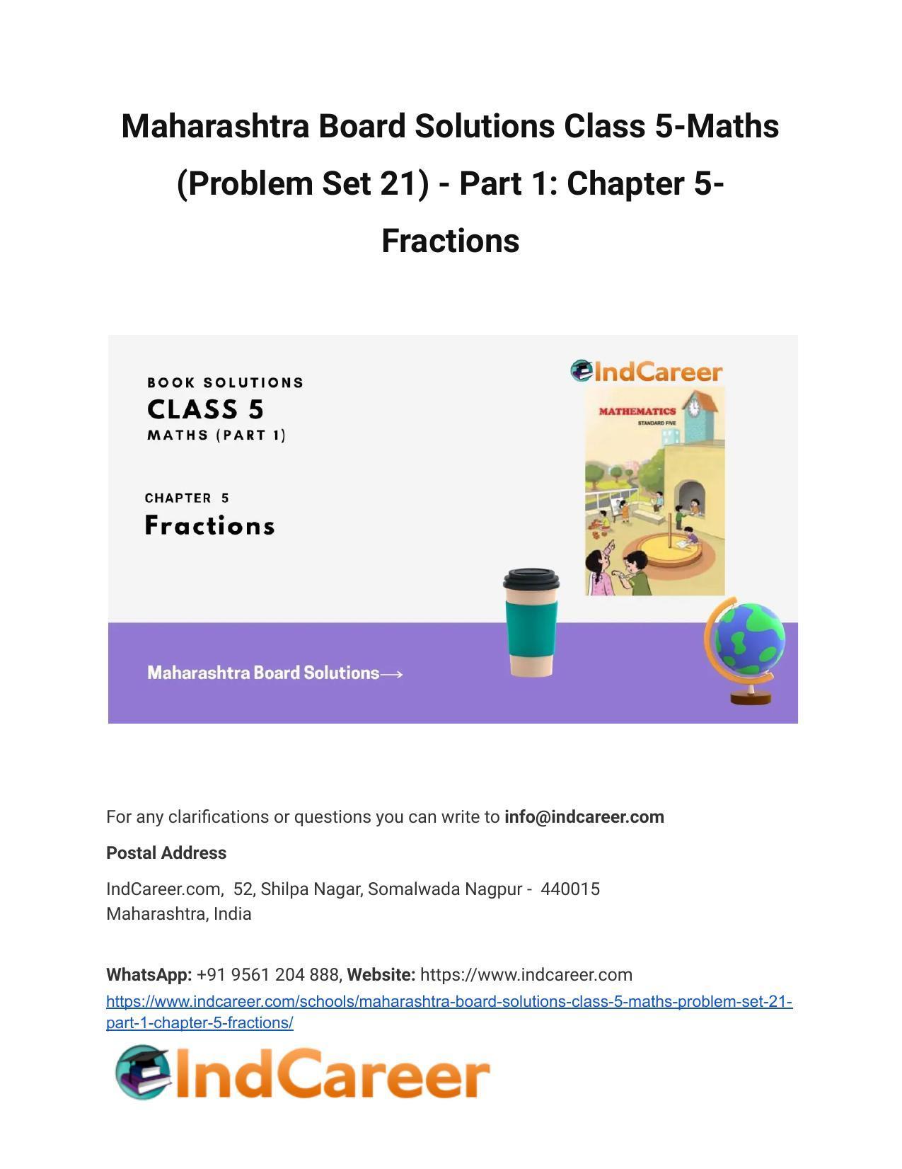 Maharashtra Board Solutions Class 5-Maths (Problem Set 21) - Part 1: Chapter 5- Fractions - Page 1