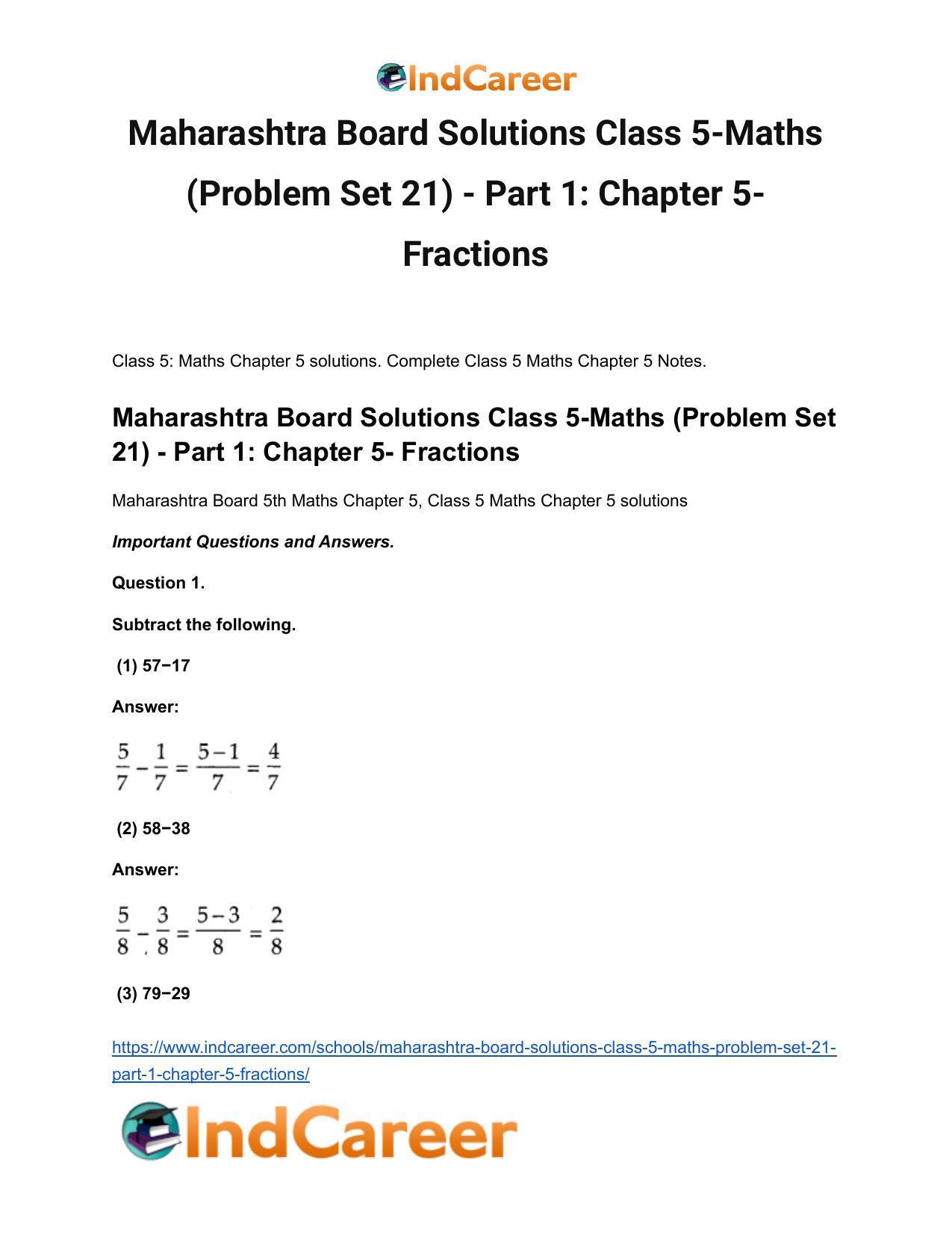 Maharashtra Board Solutions Class 5-Maths (Problem Set 21) - Part 1: Chapter 5- Fractions - Page 2