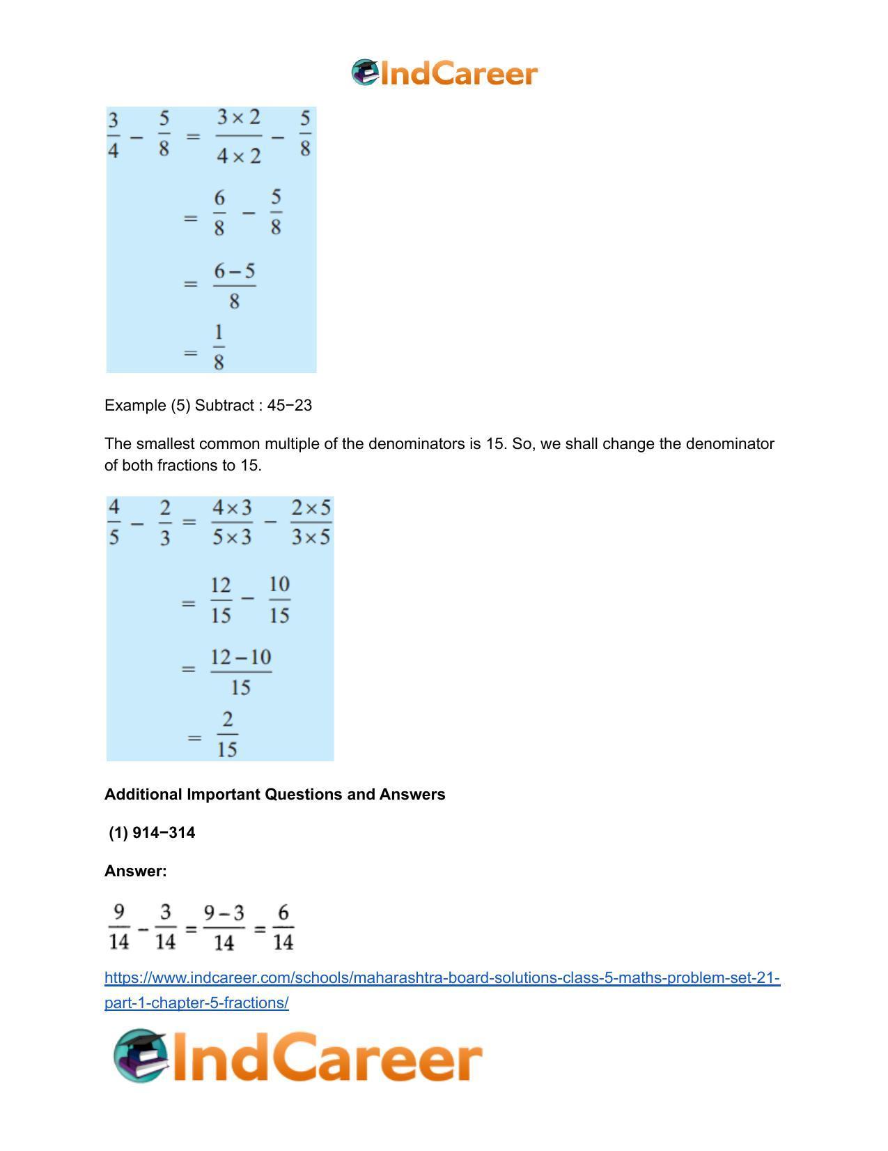 Maharashtra Board Solutions Class 5-Maths (Problem Set 21) - Part 1: Chapter 5- Fractions - Page 6