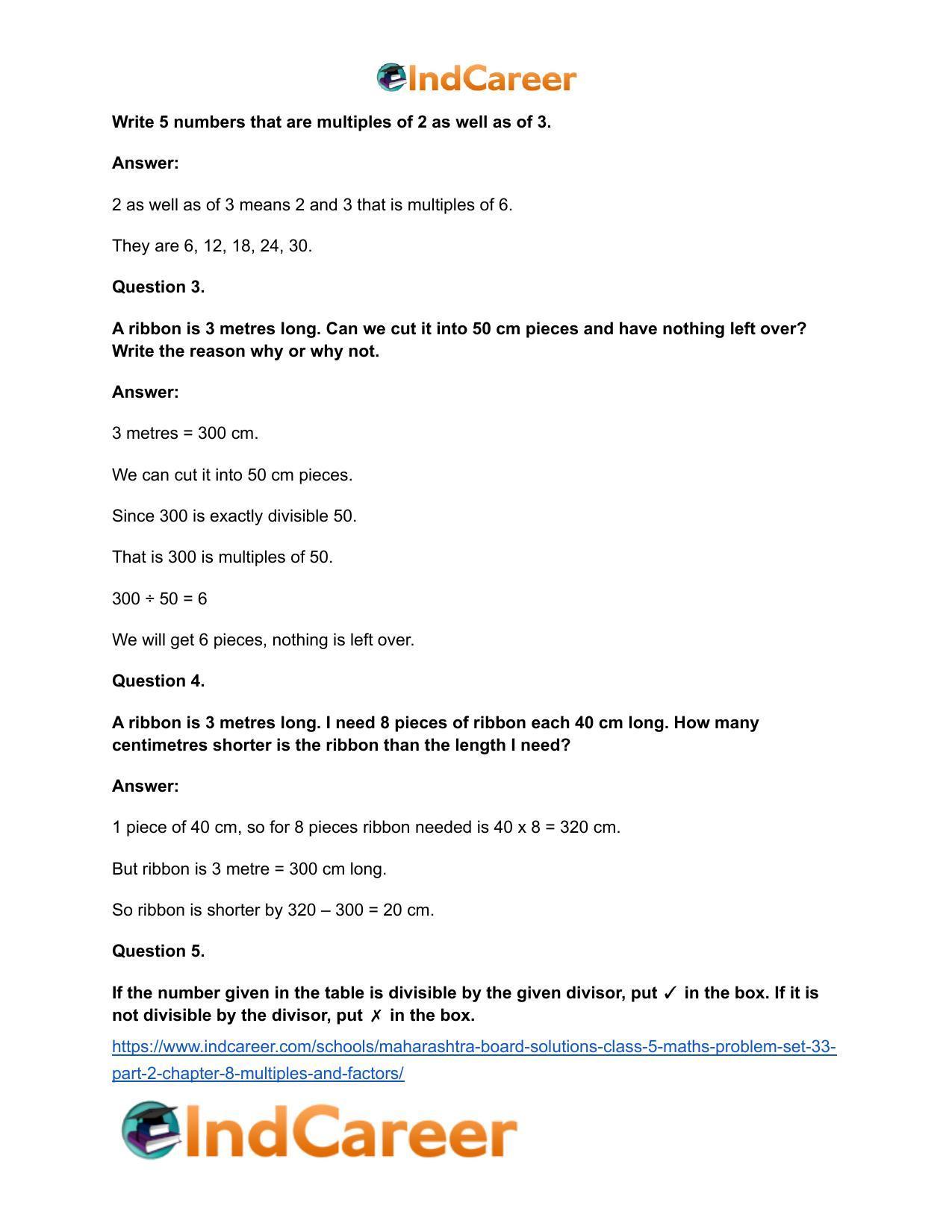 Maharashtra Board Solutions Class 5-Maths (Problem Set 33) - Part 2: Chapter 8- Multiples and Factors - Page 3