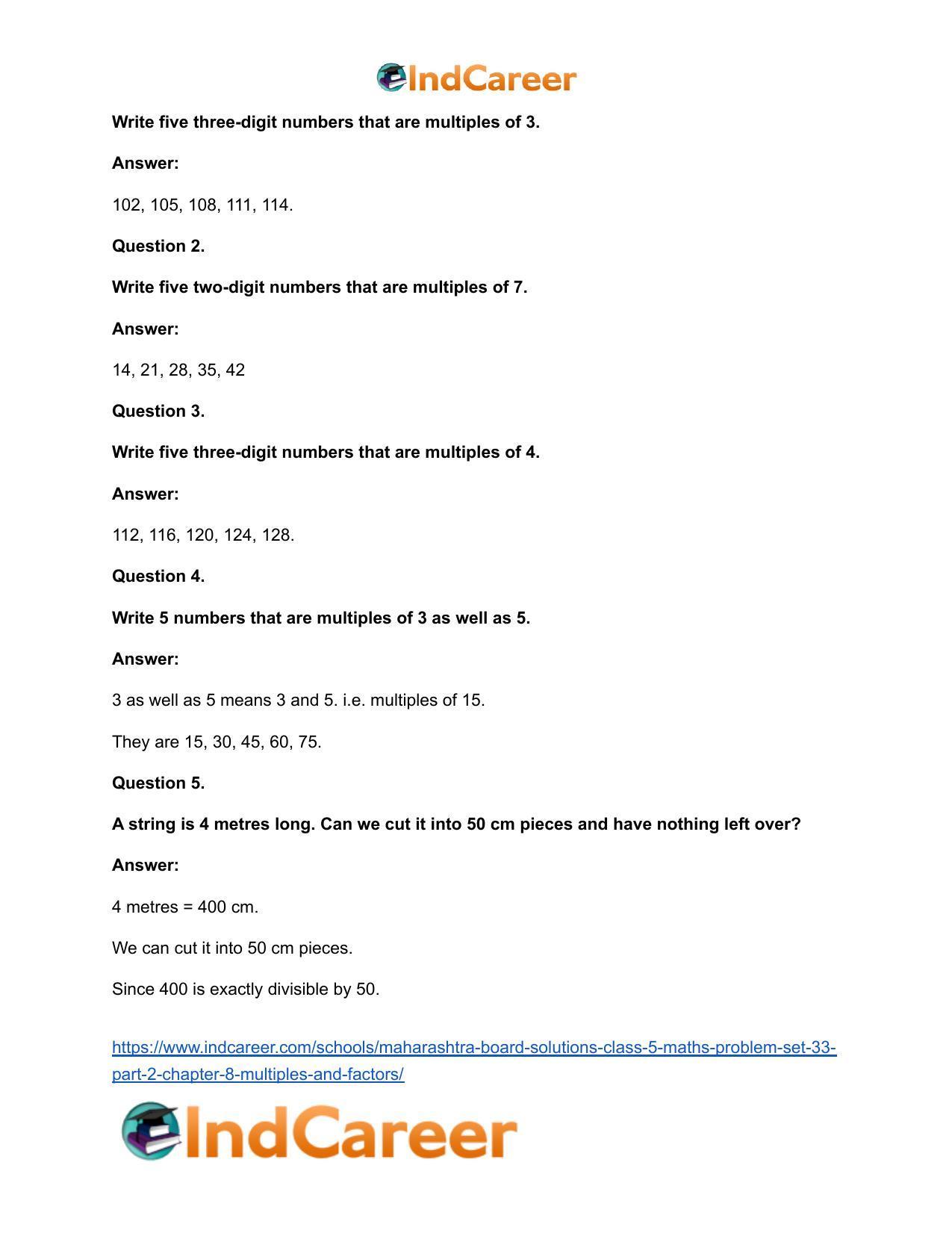Maharashtra Board Solutions Class 5-Maths (Problem Set 33) - Part 2: Chapter 8- Multiples and Factors - Page 6