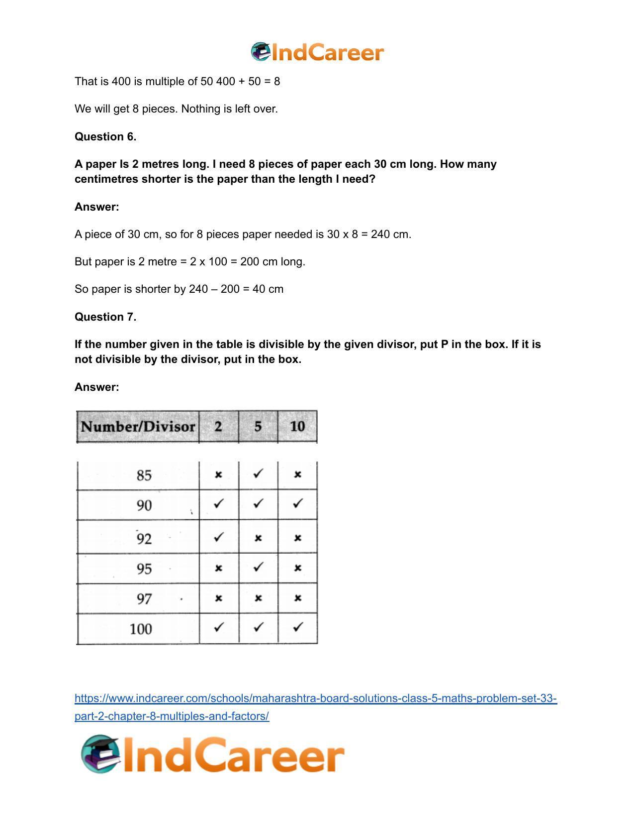 Maharashtra Board Solutions Class 5-Maths (Problem Set 33) - Part 2: Chapter 8- Multiples and Factors - Page 7