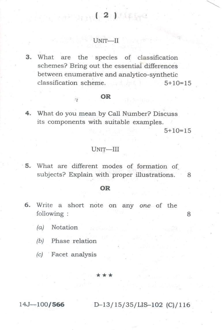 Assam University MLiSc Dec 2013 Question Paper - Page 2