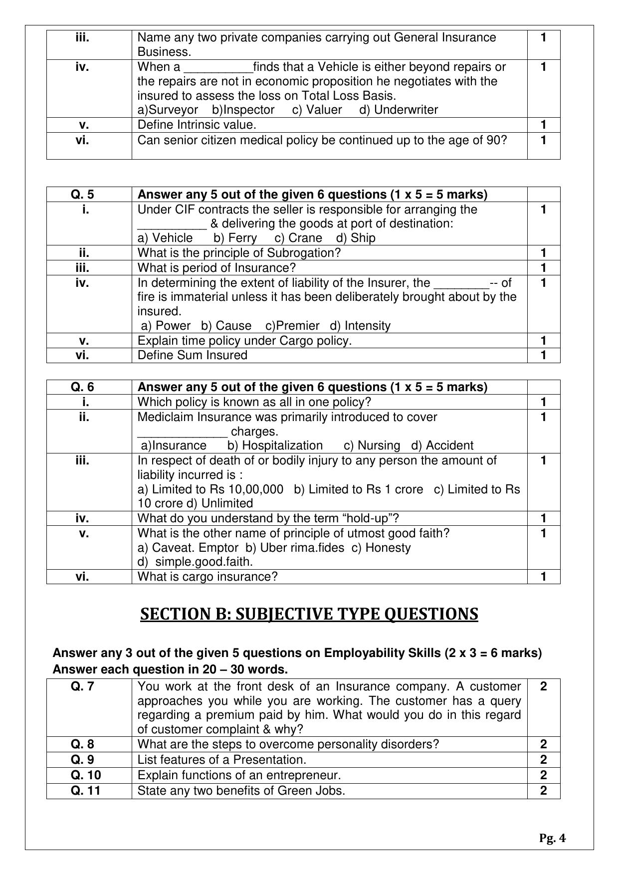 CBSE Class 12 (Skill Education) Insurance 2024 Sample Paper - Page 4