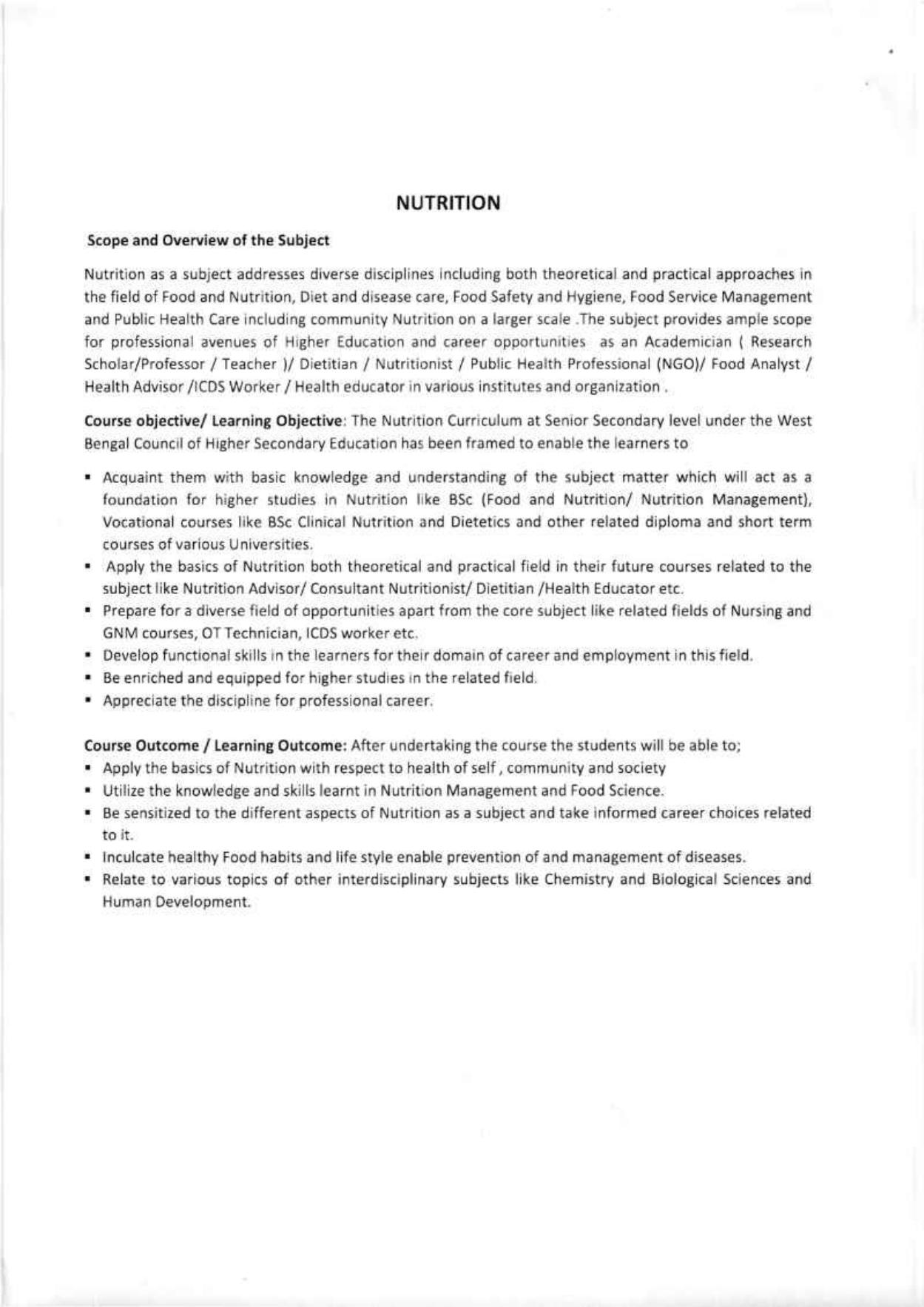WBCHSE Class 11 & 12 Syllabus for Nutrition (NUTN) (SET III) - Page 2