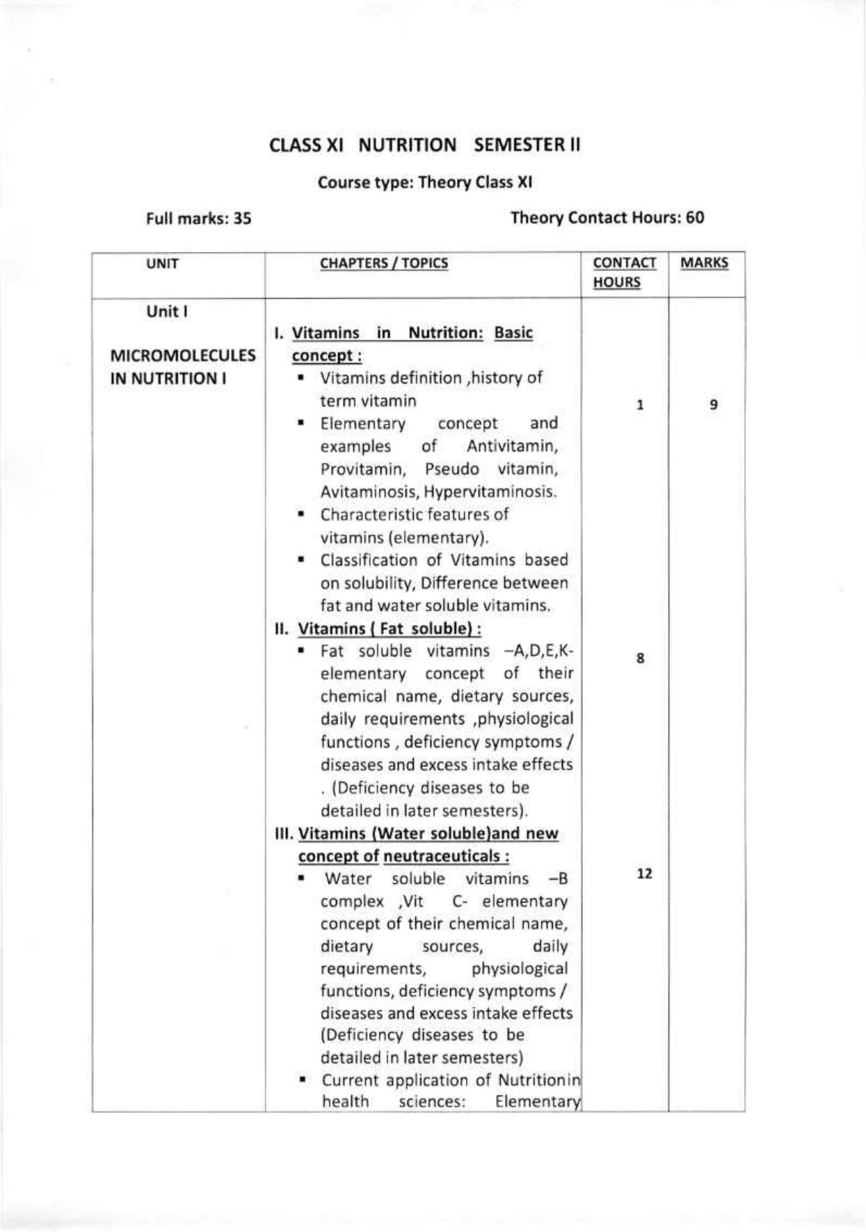 WBCHSE Class 11 & 12 Syllabus for Nutrition (NUTN) (SET III) - Page 7