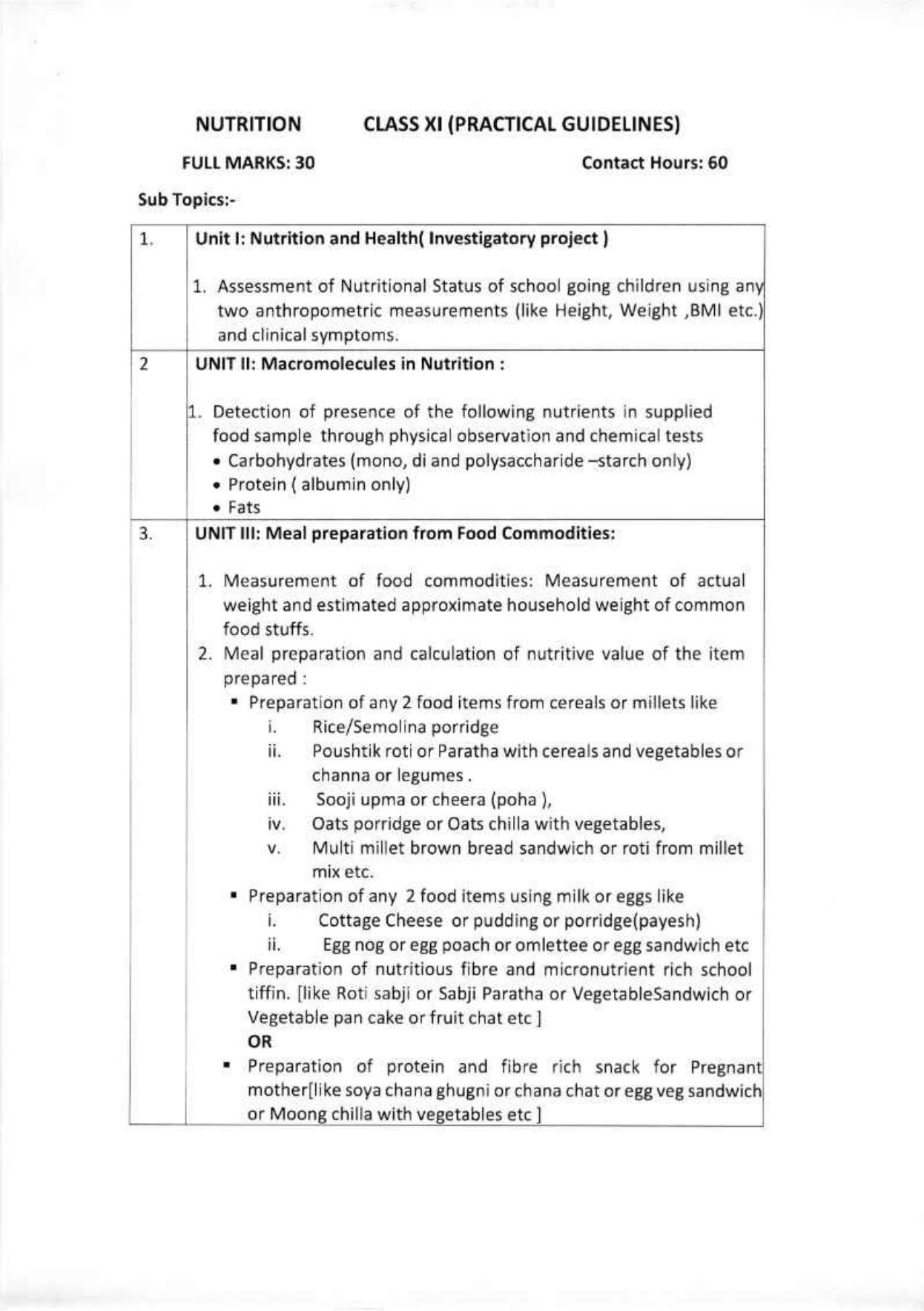 WBCHSE Class 11 & 12 Syllabus for Nutrition (NUTN) (SET III) - Page 11