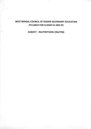 WBCHSE Class 11 & 12 Syllabus for Nutrition (NUTN) (SET III)