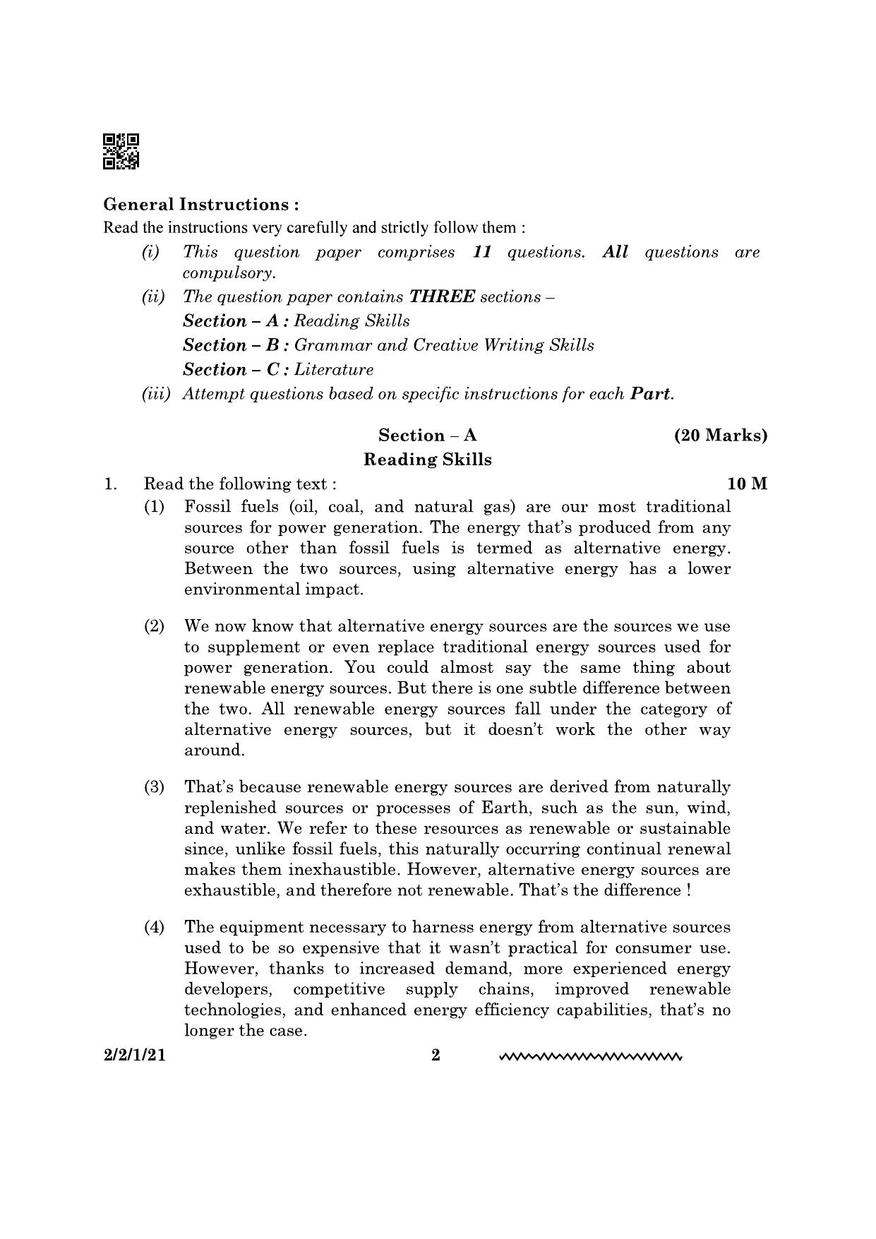 CBSE Class 10 2-2-1 English Literature 2024 Question Paper - Page 2