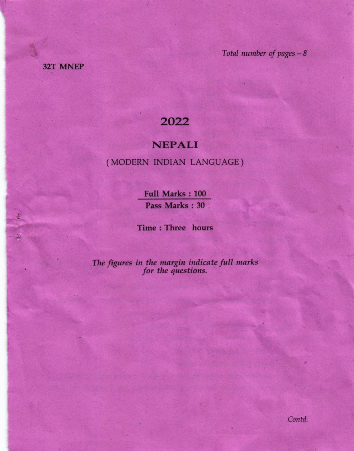 Assam HS 2nd Year Nepali MIL 2022 Question Paper - Page 1