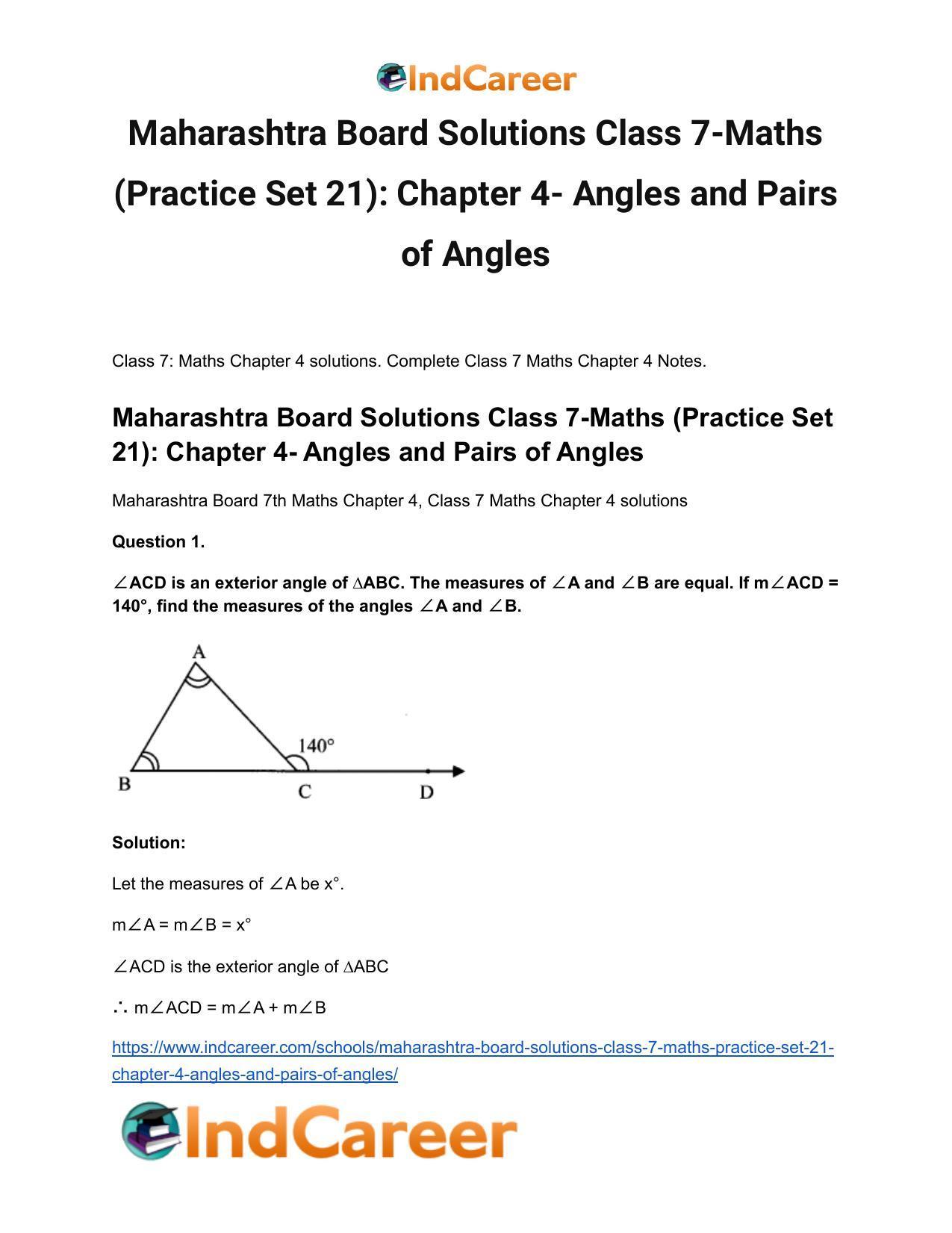 Maharashtra Board Solutions Class 7-Maths (Practice Set 21): Chapter 4- Angles and Pairs of Angles - Page 2