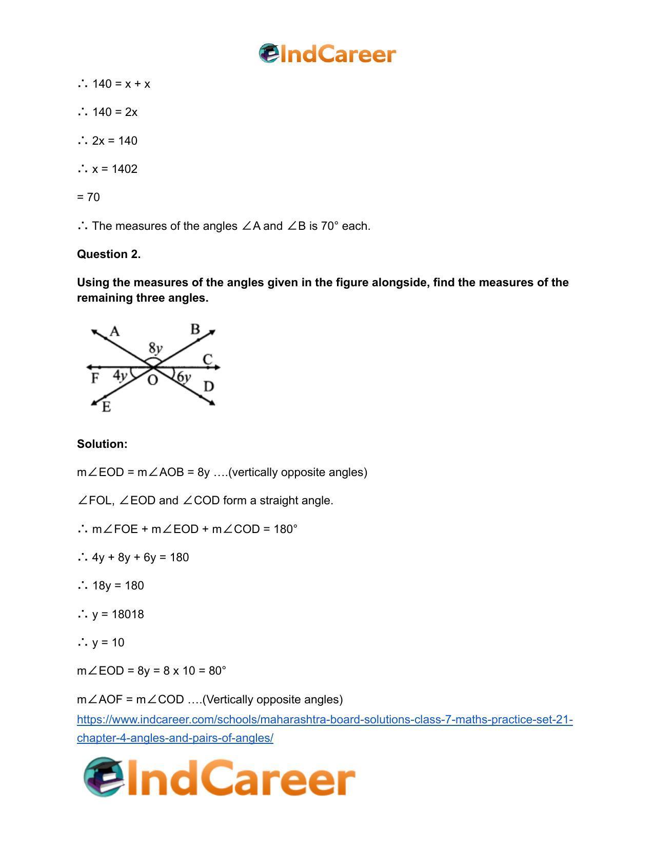 Maharashtra Board Solutions Class 7-Maths (Practice Set 21): Chapter 4- Angles and Pairs of Angles - Page 3