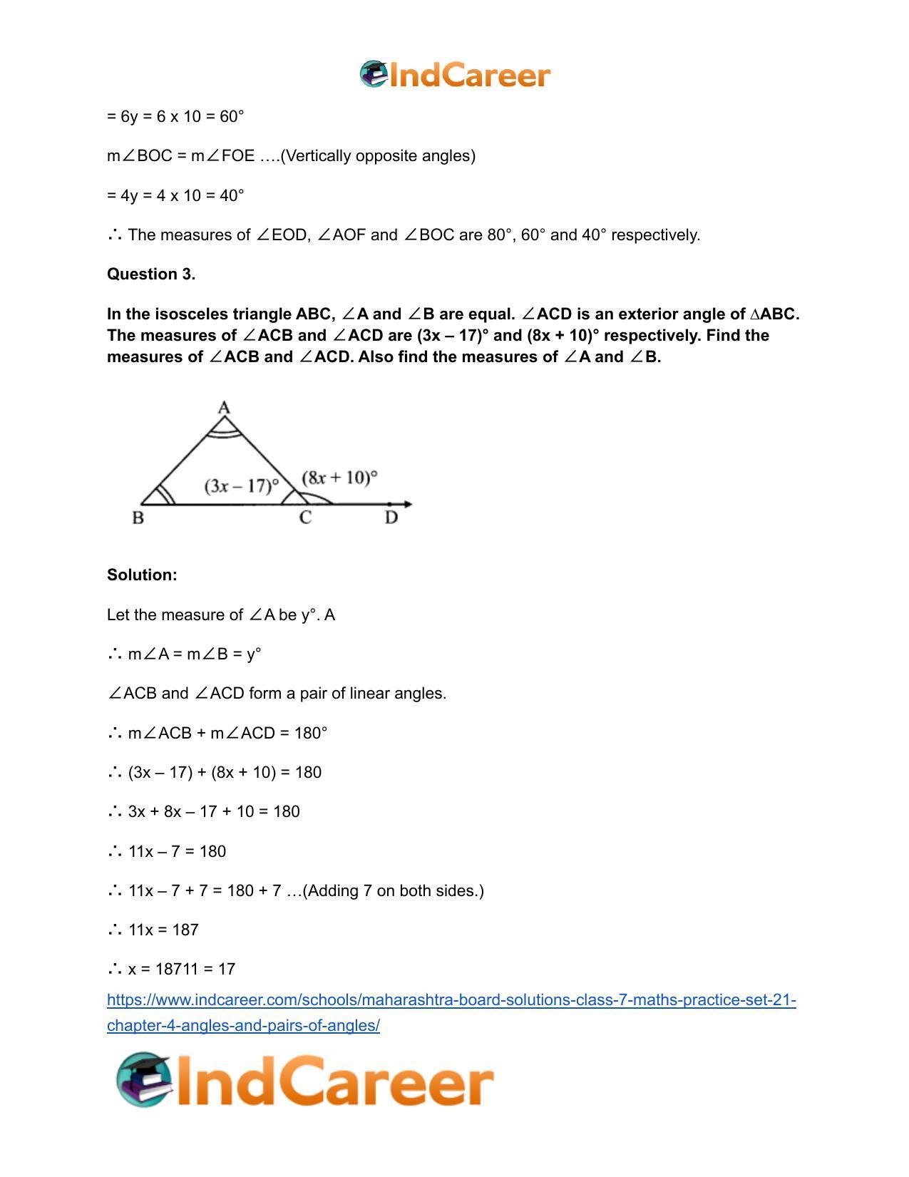 Maharashtra Board Solutions Class 7-Maths (Practice Set 21): Chapter 4- Angles and Pairs of Angles - Page 4