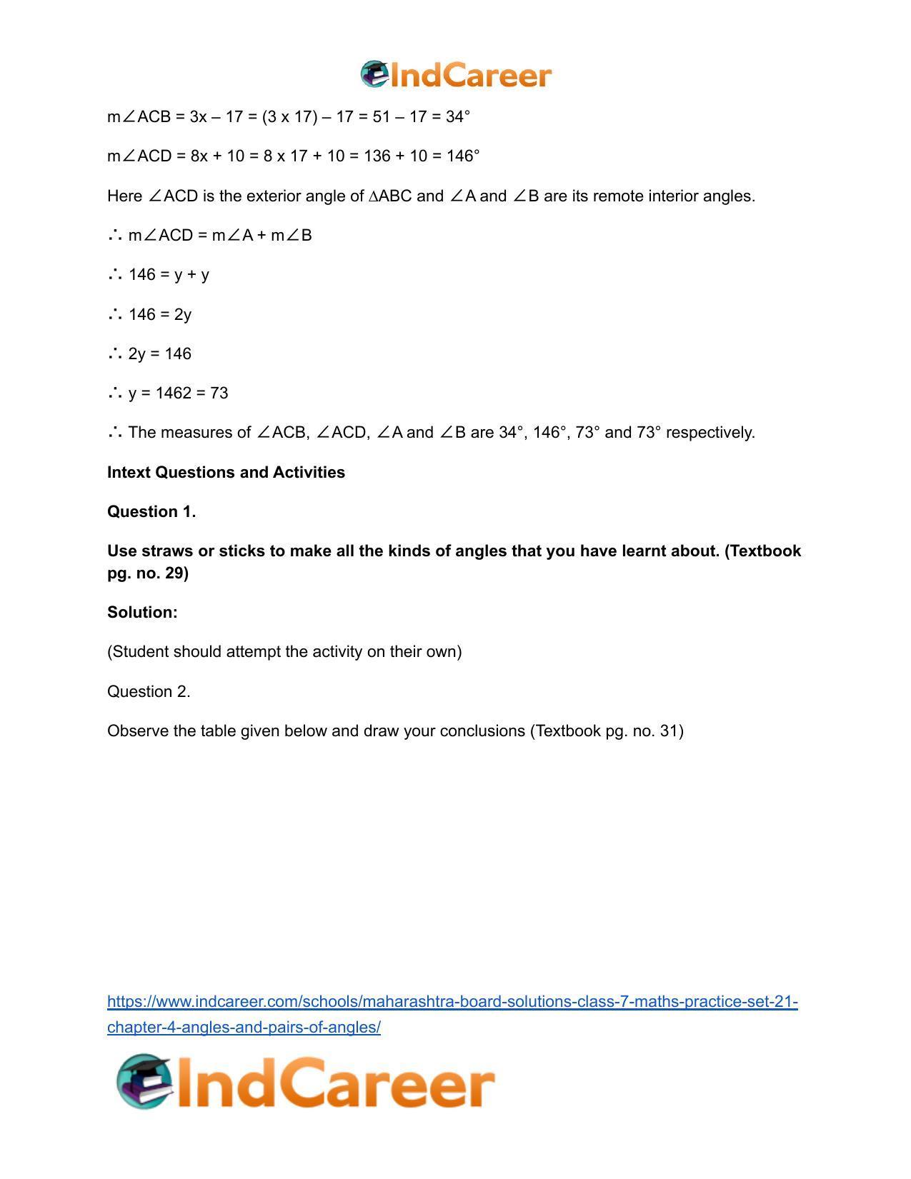 Maharashtra Board Solutions Class 7-Maths (Practice Set 21): Chapter 4- Angles and Pairs of Angles - Page 5