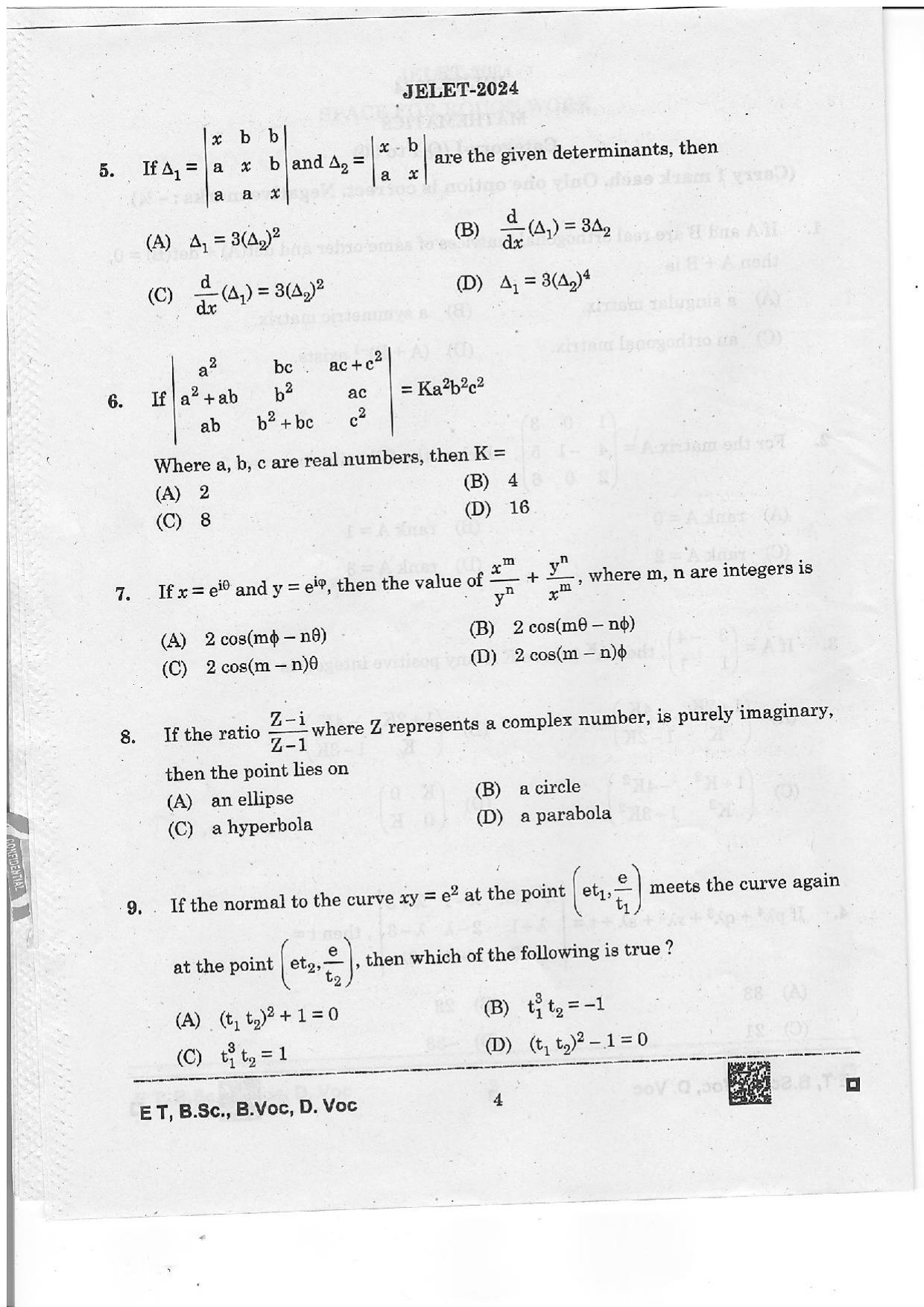 WBJEE JELET 2024 Paper 1 (ET, B.Sc, B.Voc, D.Voc) Question Papers - Page 4