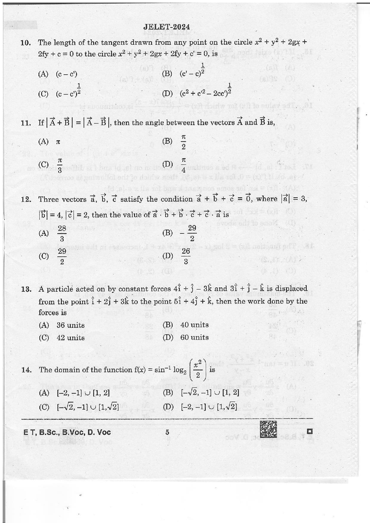 WBJEE JELET 2024 Paper 1 (ET, B.Sc, B.Voc, D.Voc) Question Papers - Page 5