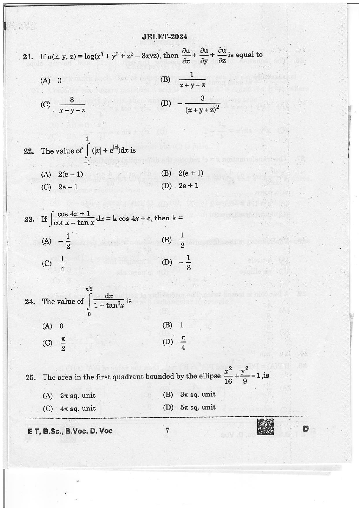 WBJEE JELET 2024 Paper 1 (ET, B.Sc, B.Voc, D.Voc) Question Papers - Page 7