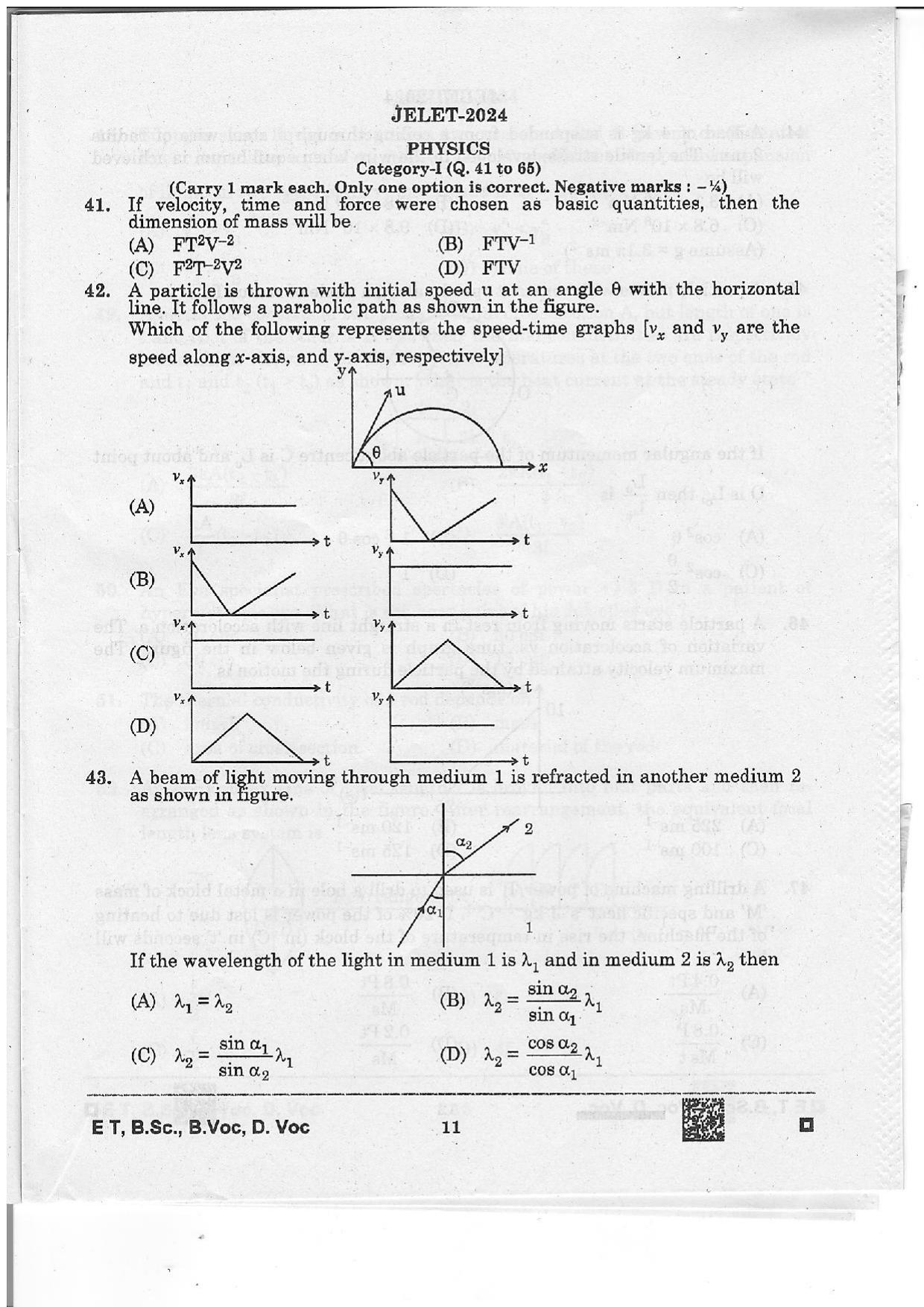 WBJEE JELET 2024 Paper 1 (ET, B.Sc, B.Voc, D.Voc) Question Papers - Page 11
