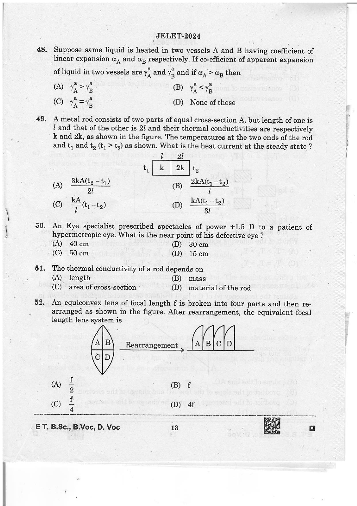 WBJEE JELET 2024 Paper 1 (ET, B.Sc, B.Voc, D.Voc) Question Papers - Page 13