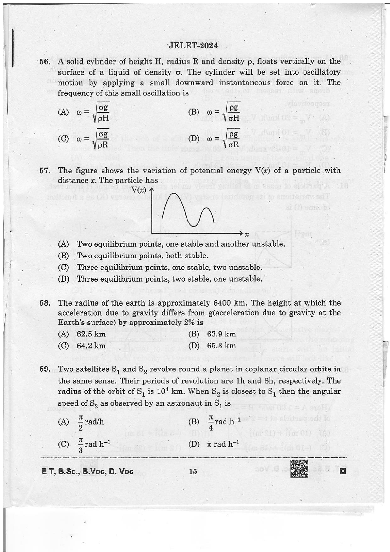 WBJEE JELET 2024 Paper 1 (ET, B.Sc, B.Voc, D.Voc) Question Papers - Page 15