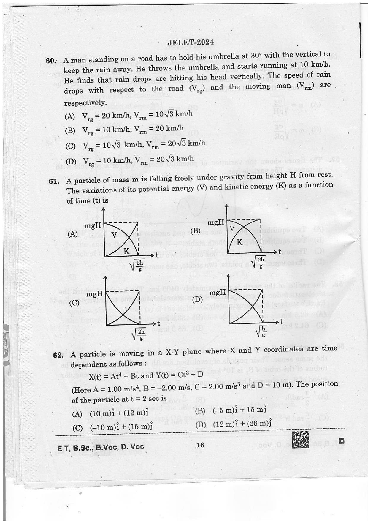 WBJEE JELET 2024 Paper 1 (ET, B.Sc, B.Voc, D.Voc) Question Papers - Page 16