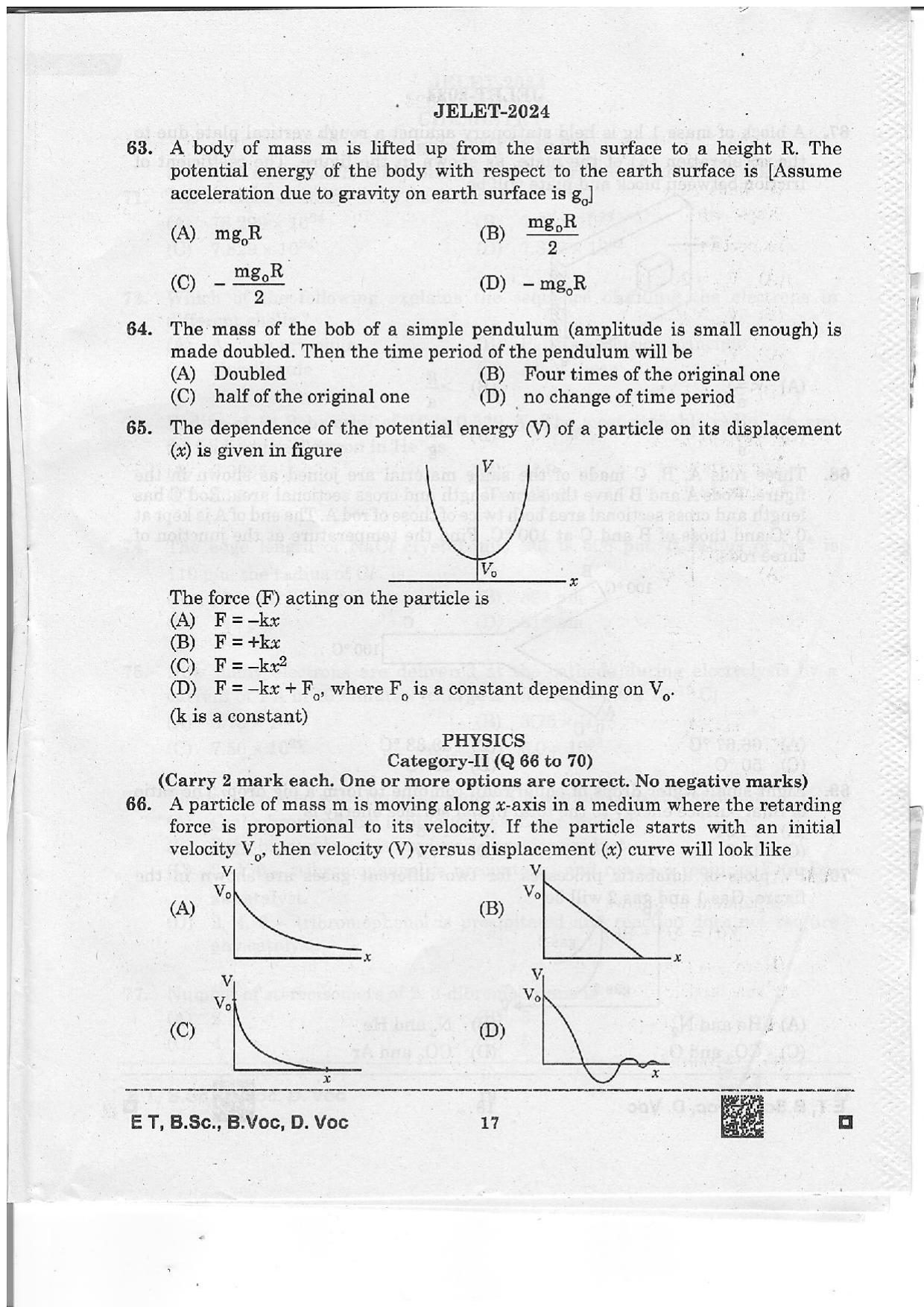 WBJEE JELET 2024 Paper 1 (ET, B.Sc, B.Voc, D.Voc) Question Papers - Page 17
