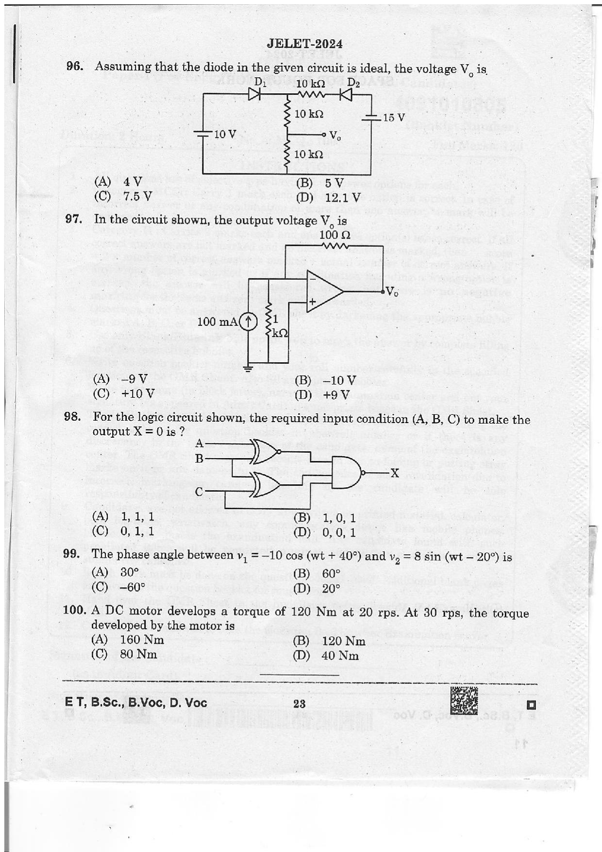 WBJEE JELET 2024 Paper 1 (ET, B.Sc, B.Voc, D.Voc) Question Papers - Page 23