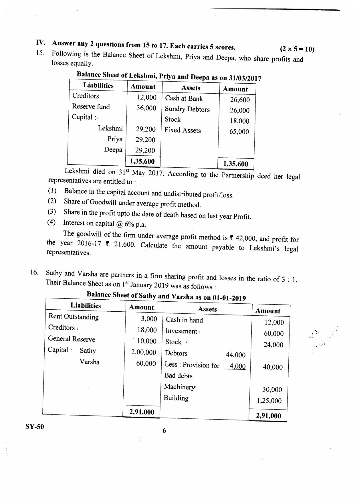 Kerala Plus Two 2020 Accountancy CA Annual Question Paper - Page 4