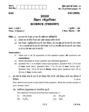 UBSE Class 10 Science 2020 Question Paper