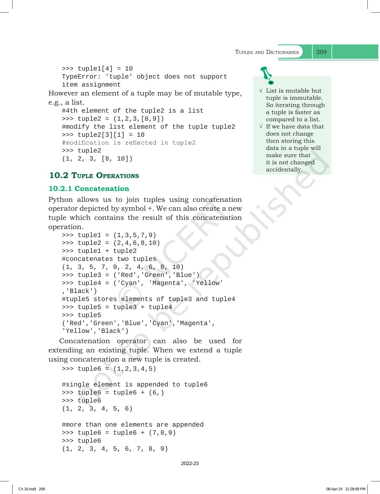 NCERT Book for Class 11 Computer Science Chapter 10 Tuples and Dictionaries - Page 3