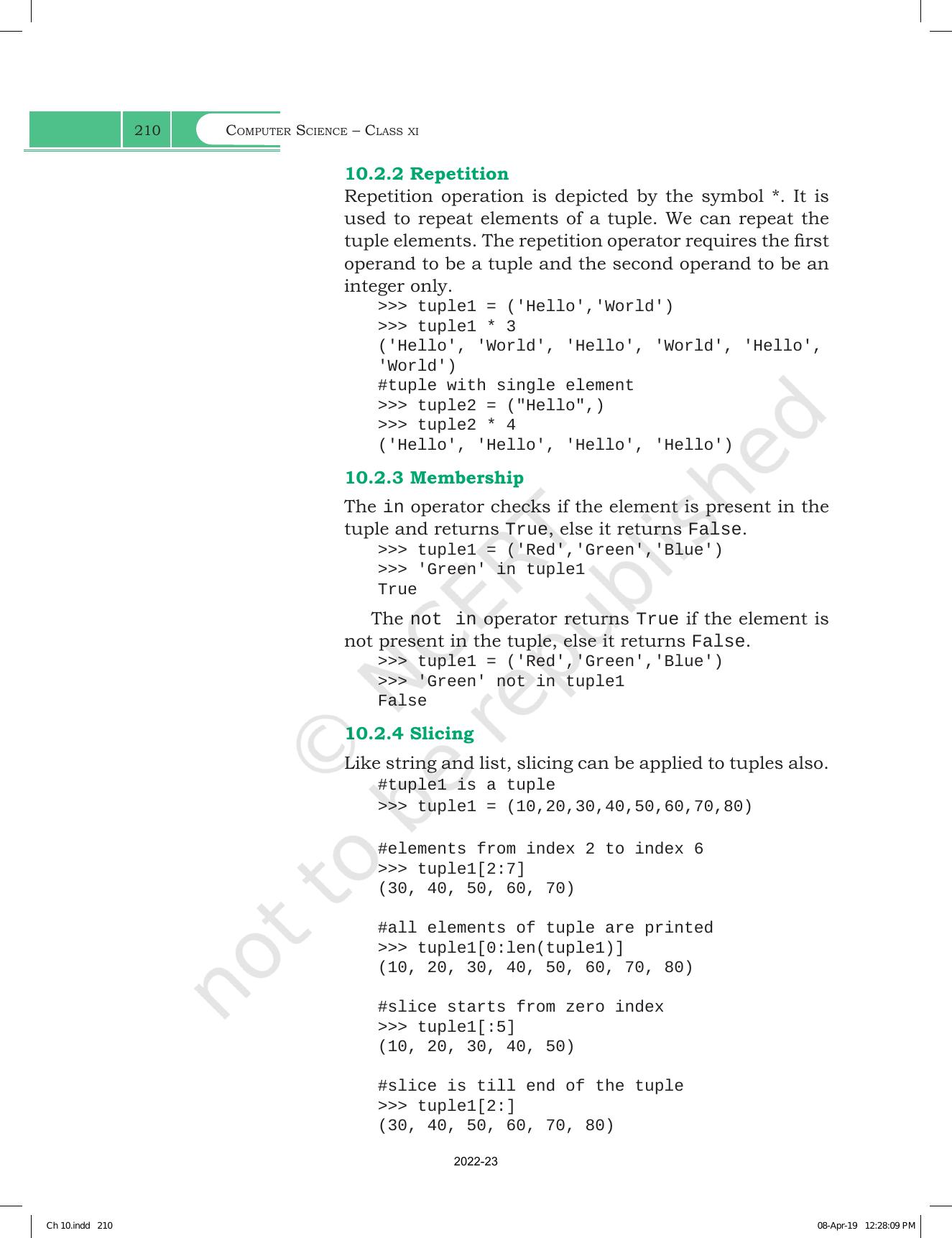 NCERT Book for Class 11 Computer Science Chapter 10 Tuples and Dictionaries - Page 4