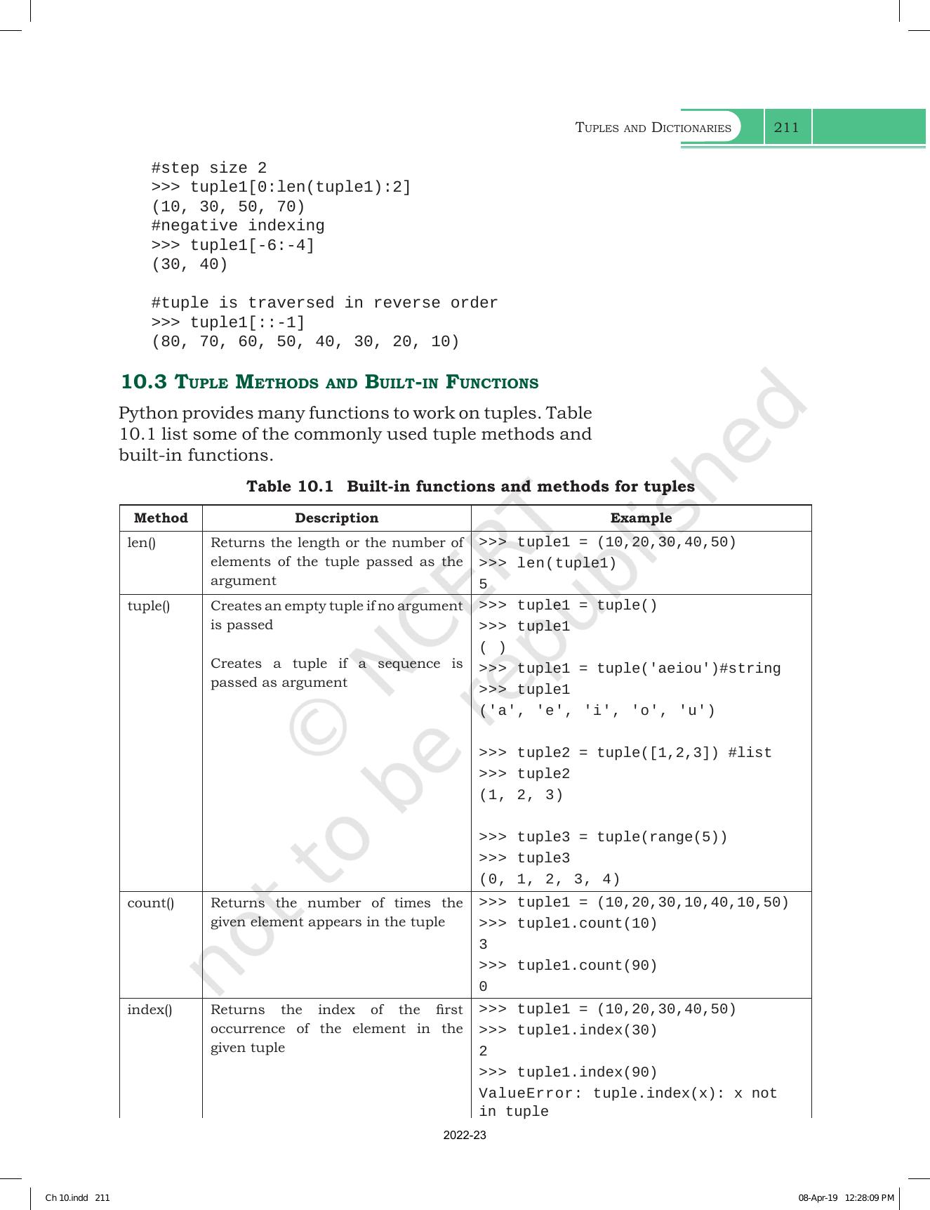 NCERT Book for Class 11 Computer Science Chapter 10 Tuples and Dictionaries - Page 5