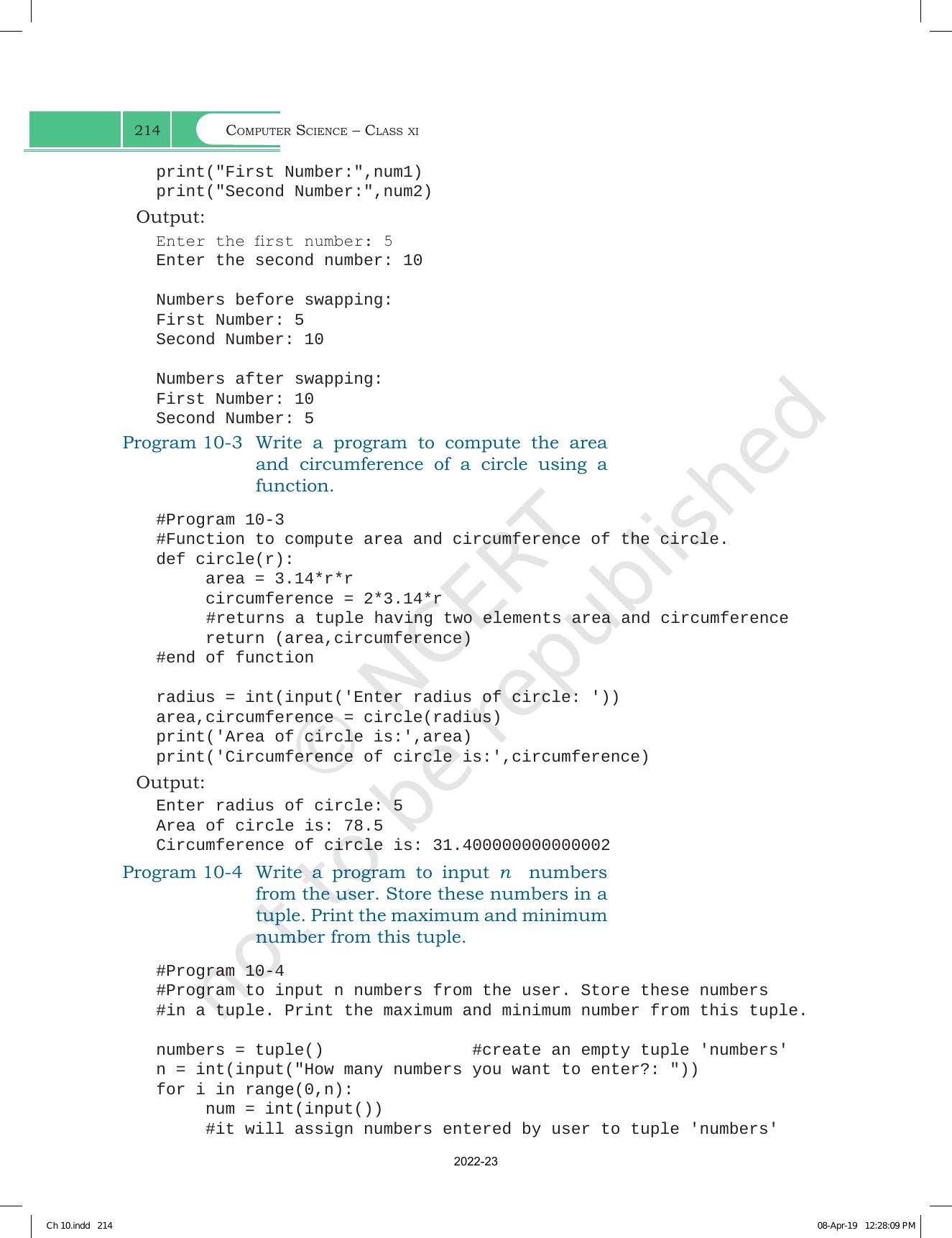 NCERT Book for Class 11 Computer Science Chapter 10 Tuples and Dictionaries - Page 8