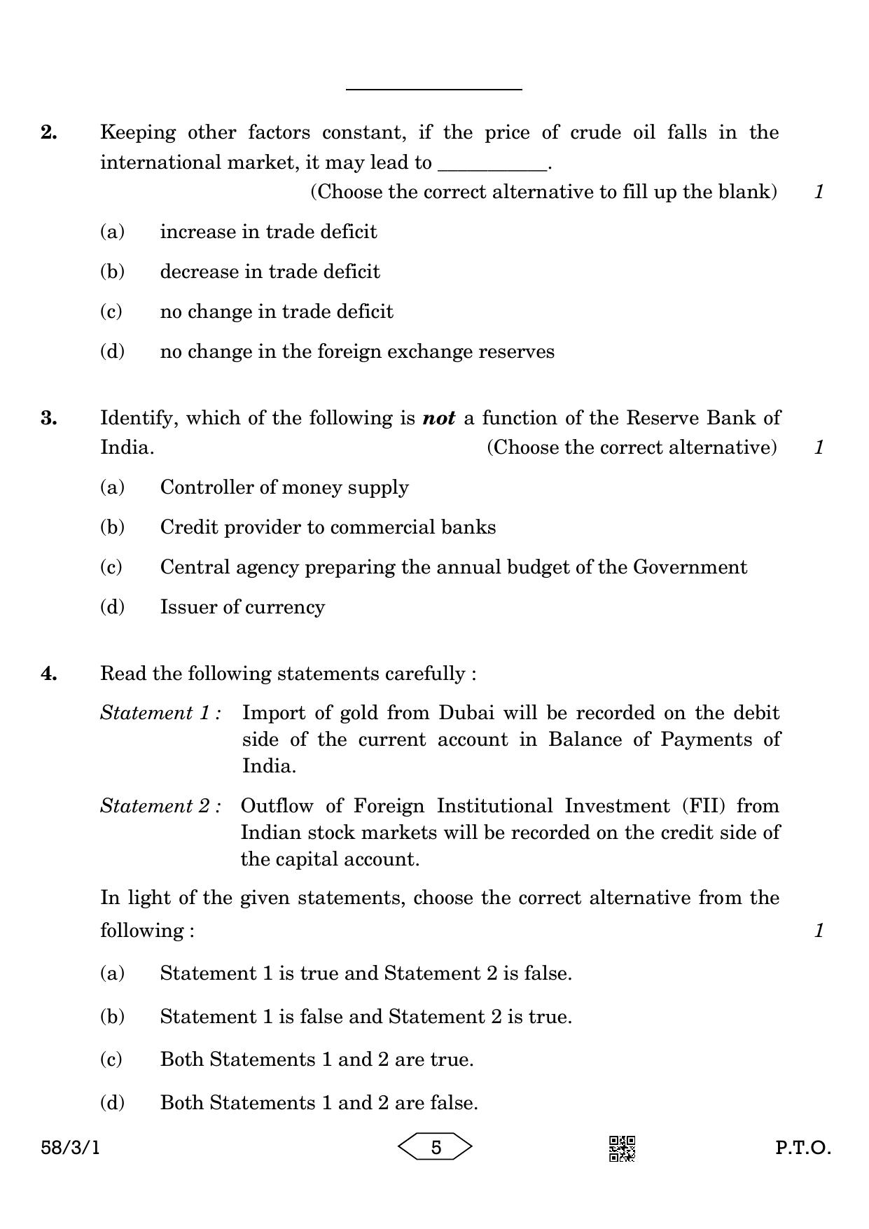 CBSE Class 12 58-3-1 Economics 2023 Question Paper - Page 5
