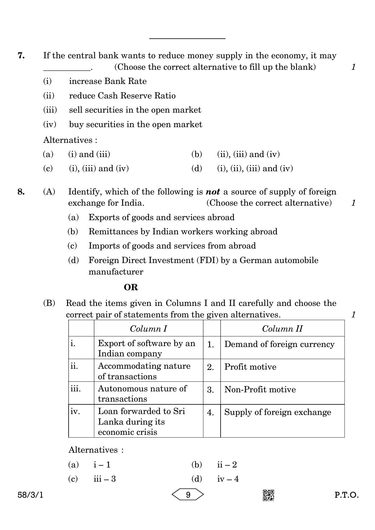 CBSE Class 12 58-3-1 Economics 2023 Question Paper - Page 9